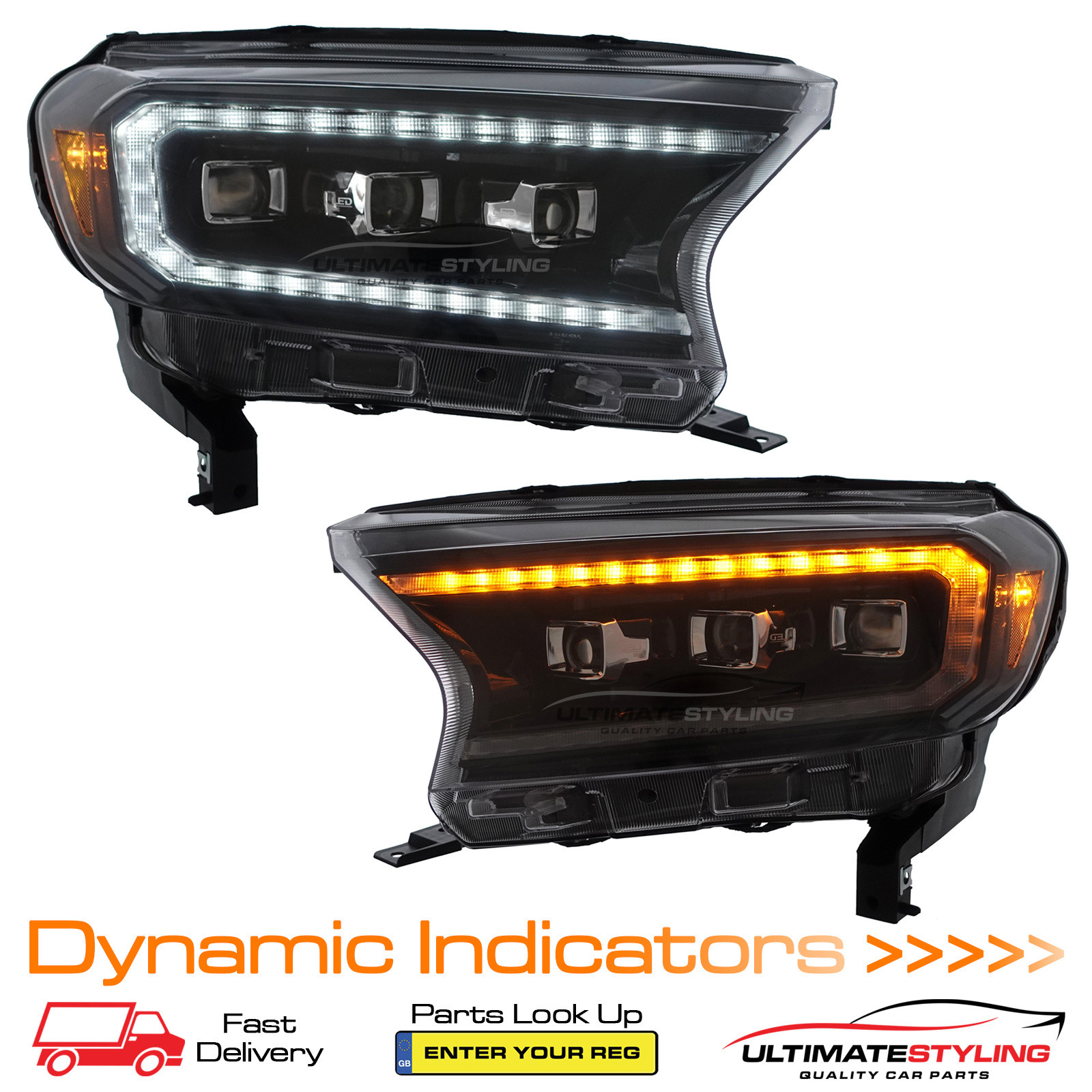 Ford Ranger T6 2015-2023 Full LED Upgrade DRL Headlights Dynamic Sequential Indicators Pair