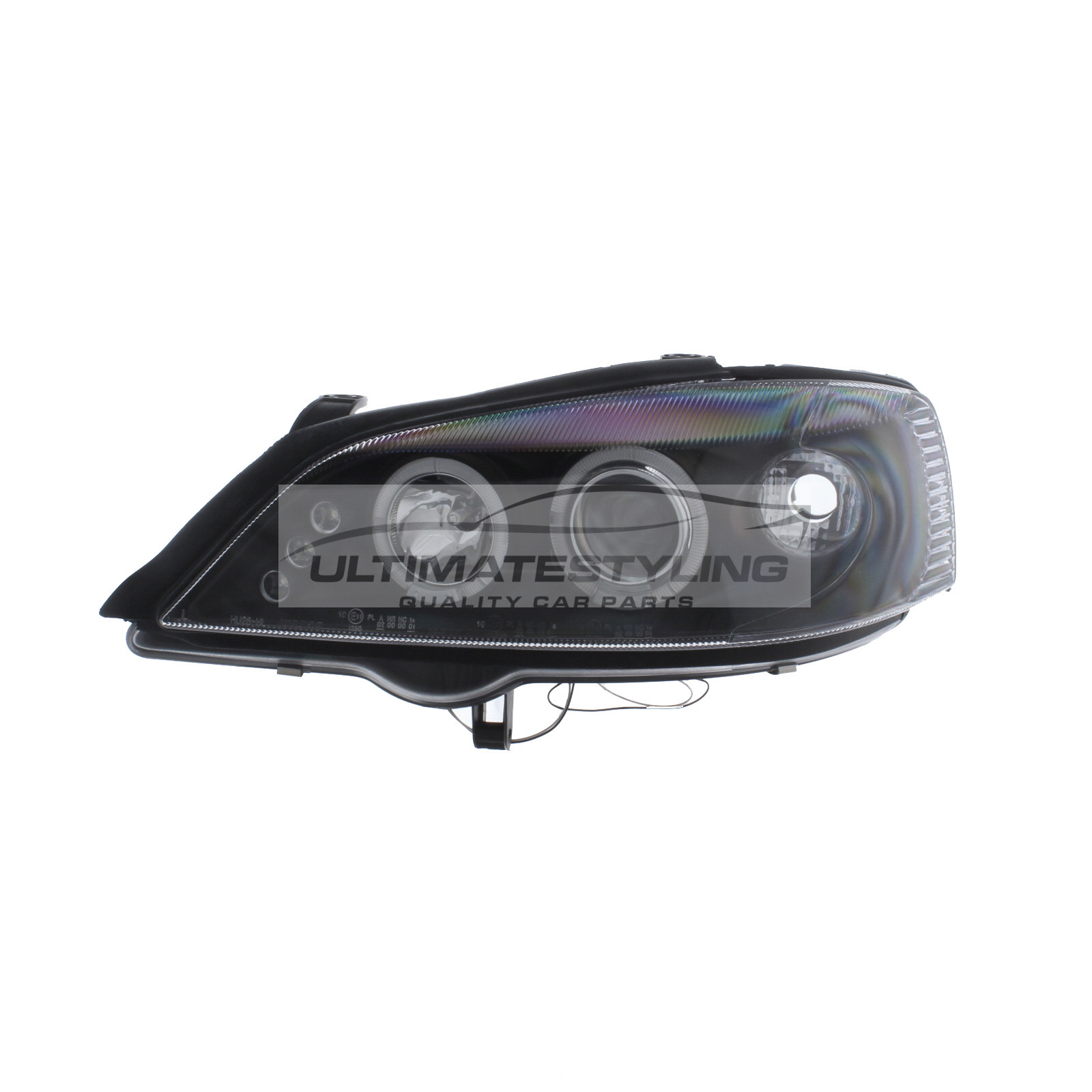 Vauxhall Astra Mk4 1998-2004 Upgrade Headlights Black Inner LED Twin Angel Eyes Halo and DRL Projector Xenon Look