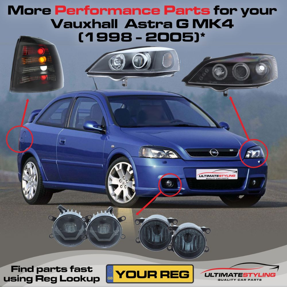 Vauxhall Astra Mk4 1998-2004 Upgrade Headlights Black Inner LED Twin Angel Eyes Halo and DRL Projector Xenon Look