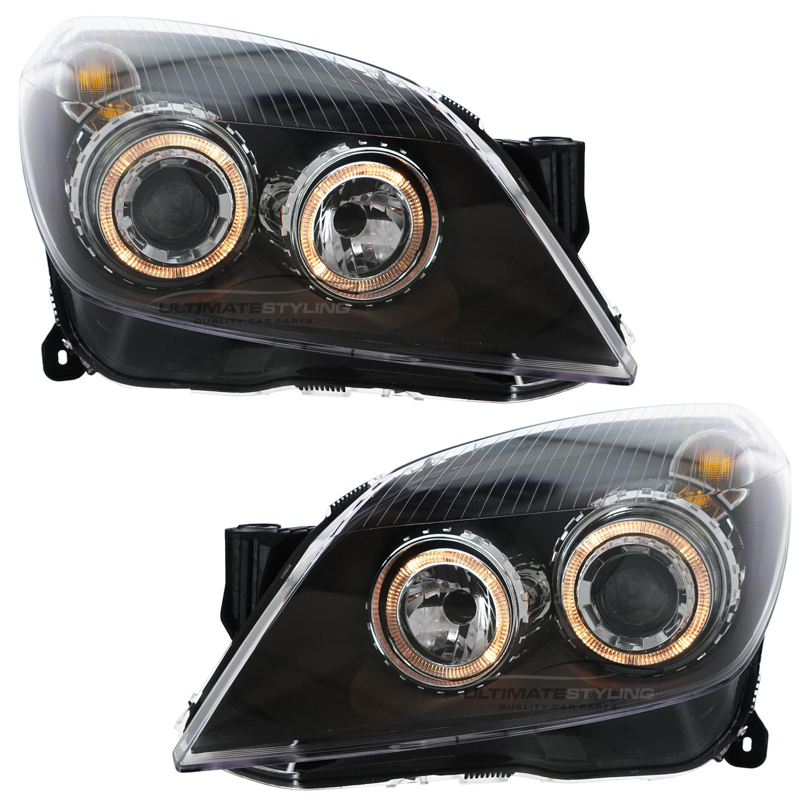 Vauxhall Astra H Mk5 2004-2011 Upgrade Headlights Black Inner Twin Angel Eyes Halo Upgrade Projector Xenon Look