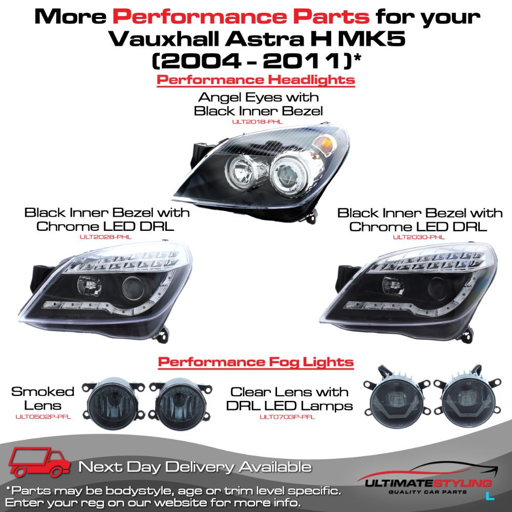 Vauxhall Astra H Mk5 2004-2011 Upgrade Headlights Black Inner LED DRL with LED Indicators Projector Xenon Look