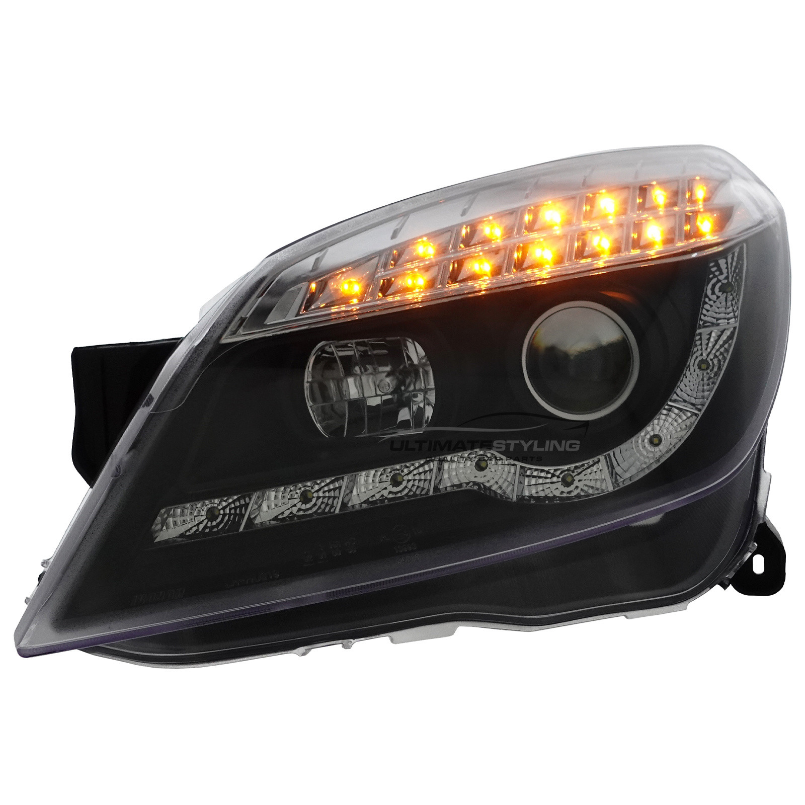 Vauxhall Astra H Mk5 2004-2011 Upgrade Headlights Black Inner LED DRL with LED Indicators Projector Xenon Look