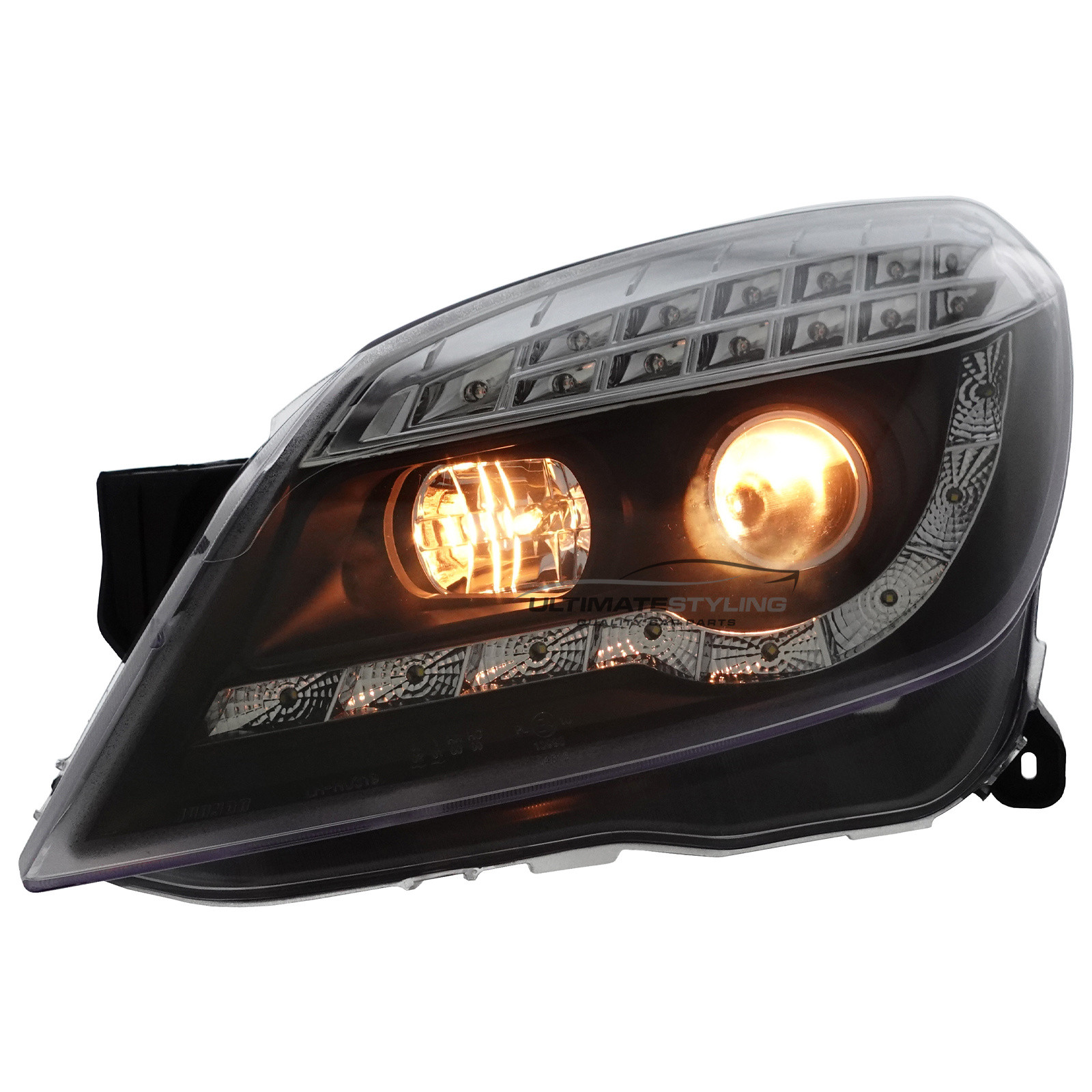 Vauxhall Astra H Mk5 2004-2011 Upgrade Headlights Black Inner LED DRL with LED Indicators Projector Xenon Look