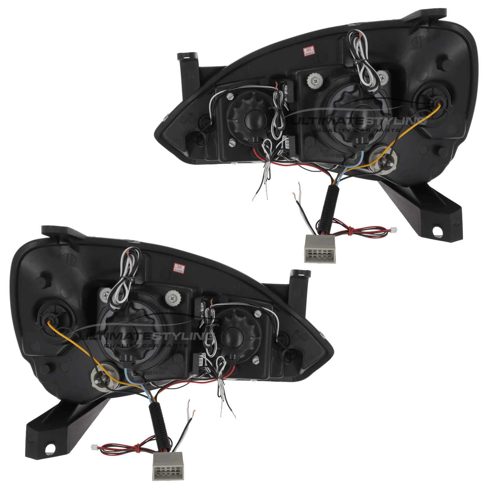 Vauxhall Corsa C 2000-2006 Upgrade Headlights Black Inner LED DRL and Twin Angel Eyes Projector Xenon Look