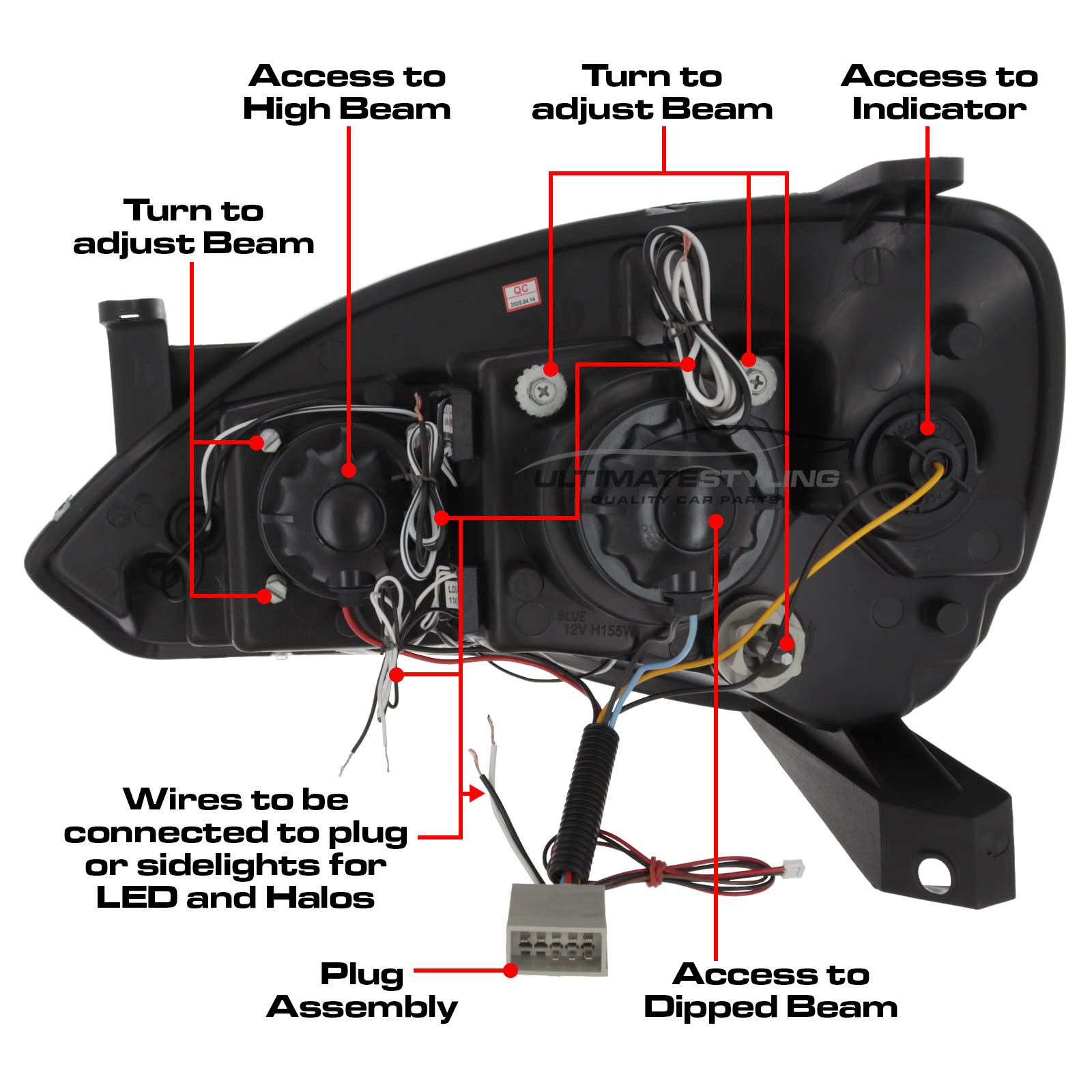 Vauxhall Corsa C 2000-2006 Upgrade Headlights Black Inner LED DRL and Twin Angel Eyes Projector Xenon Look