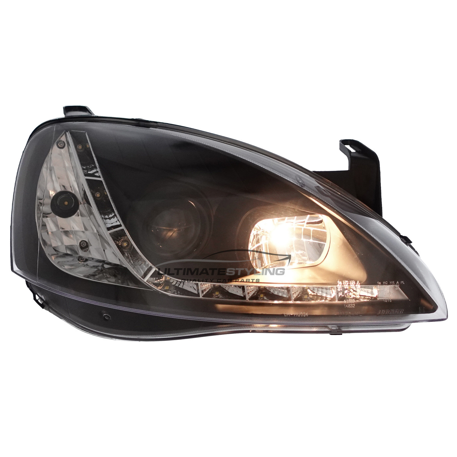 Vauxhall Corsa C 2000-2006 Headlights Black Inner LED DRL Projector Xenon Look