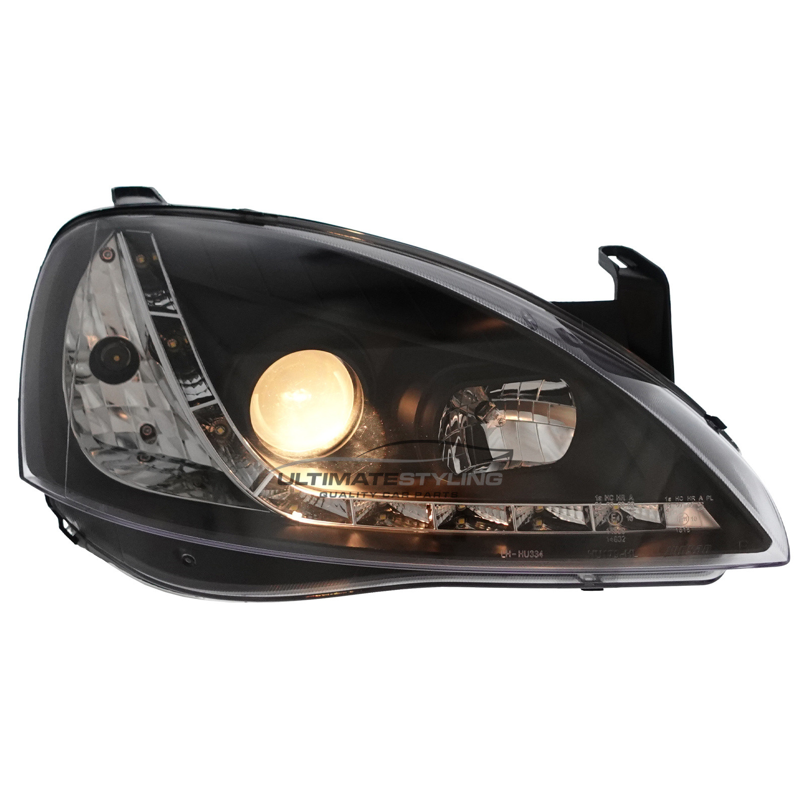 Vauxhall Corsa C 2000-2006 Headlights Black Inner LED DRL Projector Xenon Look