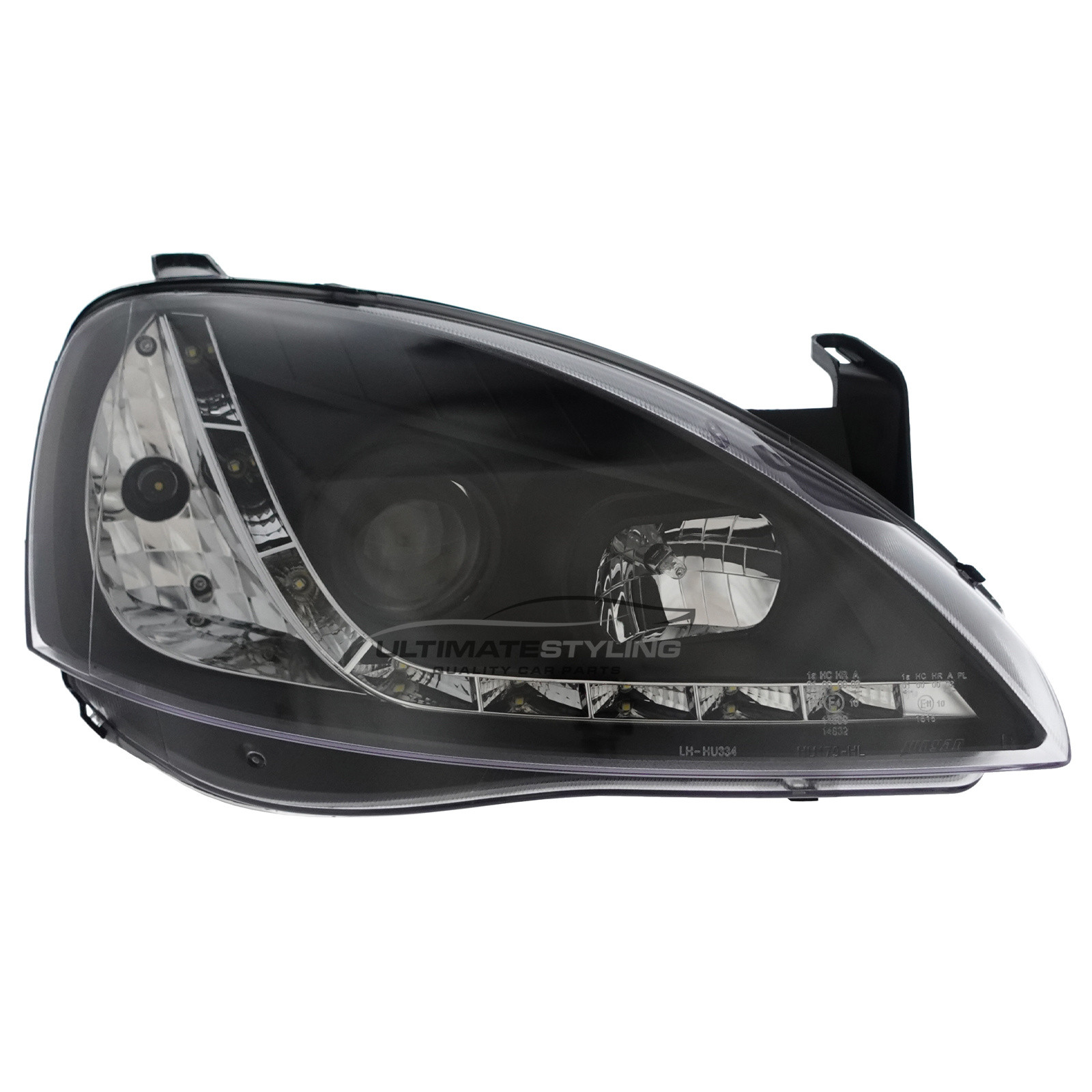 Vauxhall Corsa C 2000-2006 Headlights Black Inner LED DRL Projector Xenon Look