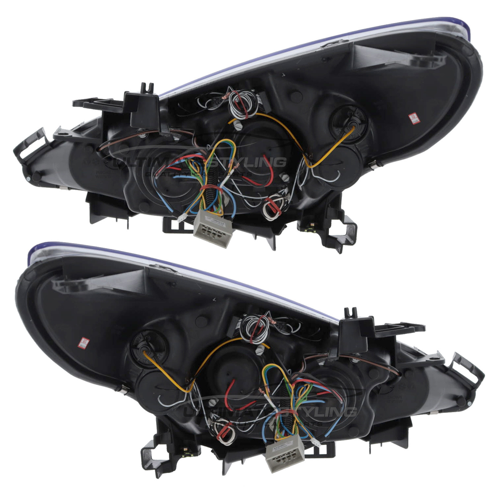 Peugeot 207 2006-2015 Upgrade Headlights Chrome Inner Angel Eyes Halo and DRL Projector Xenon look