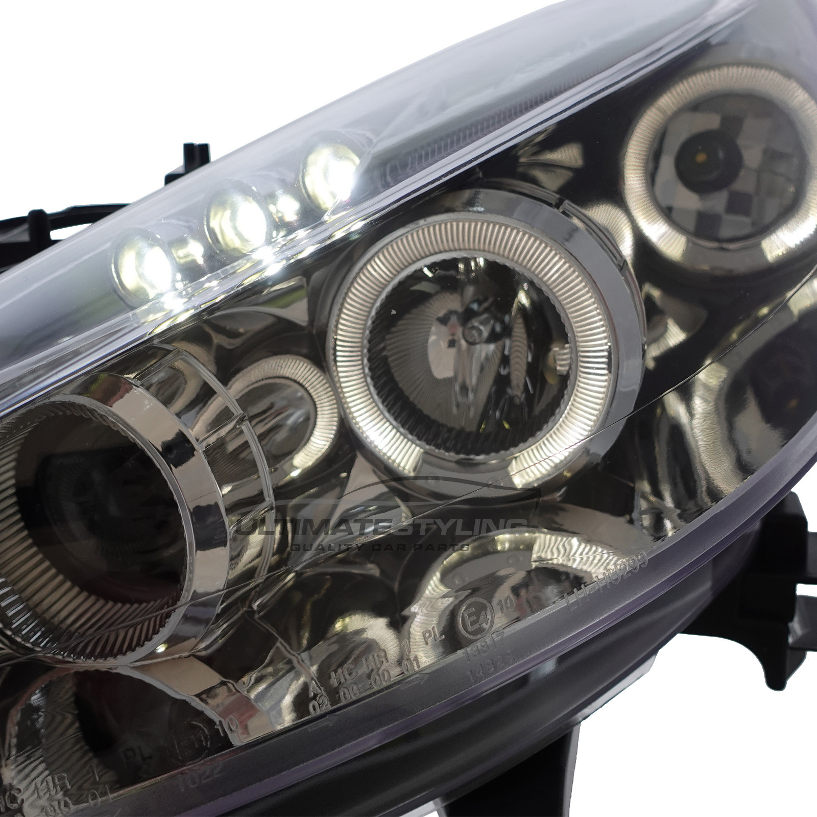 Peugeot 207 2006-2015 Upgrade Headlights Chrome Inner Angel Eyes Halo and DRL Projector Xenon look