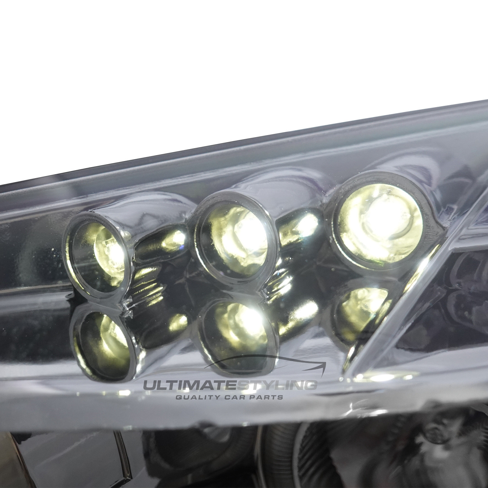 Peugeot 207 2006-2015 Upgrade Headlights Chrome Inner Angel Eyes Halo and DRL Projector Xenon look