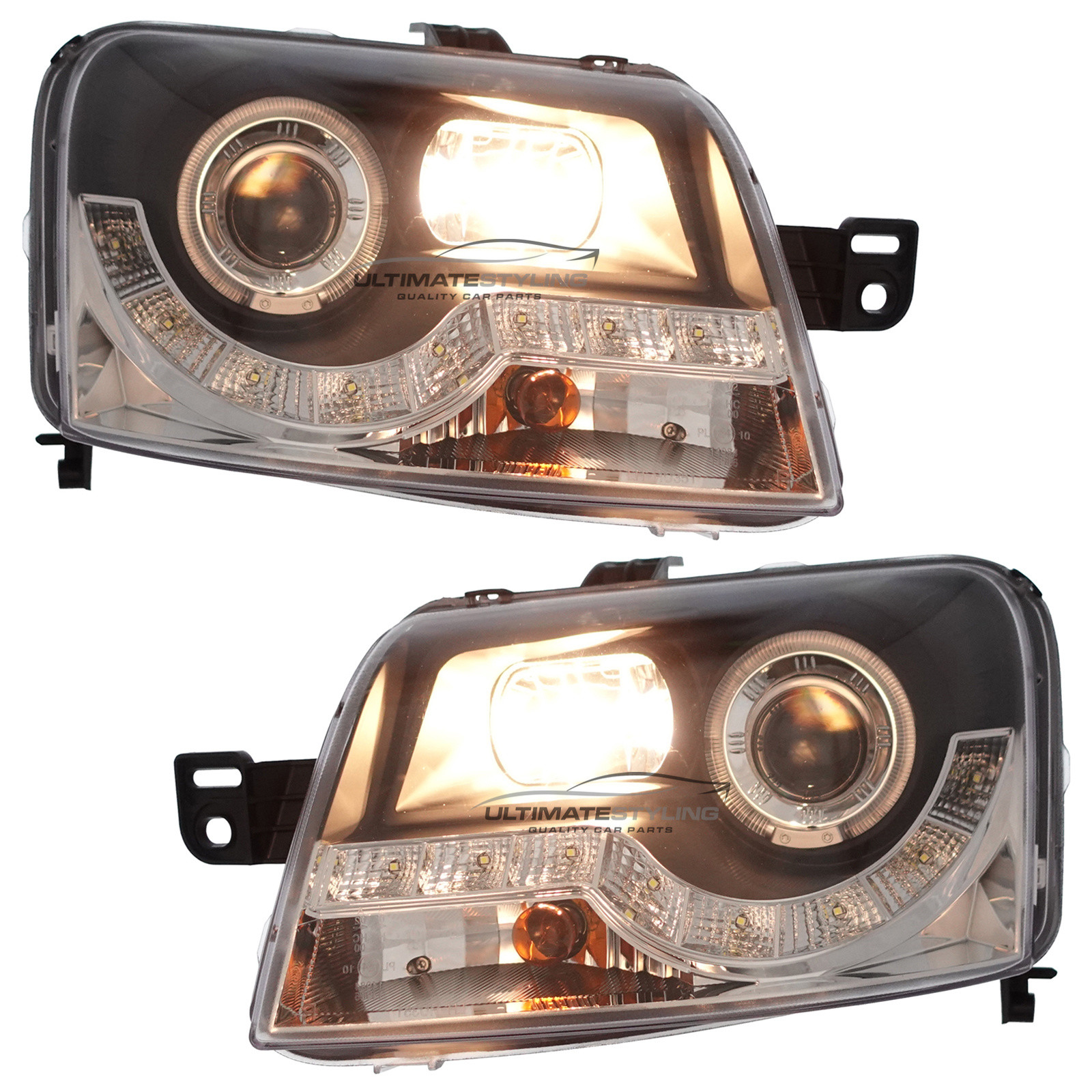 Fiat Panda 2003-2009 Upgrade Headlights Black Inner LED DRL Projector Xenon Look