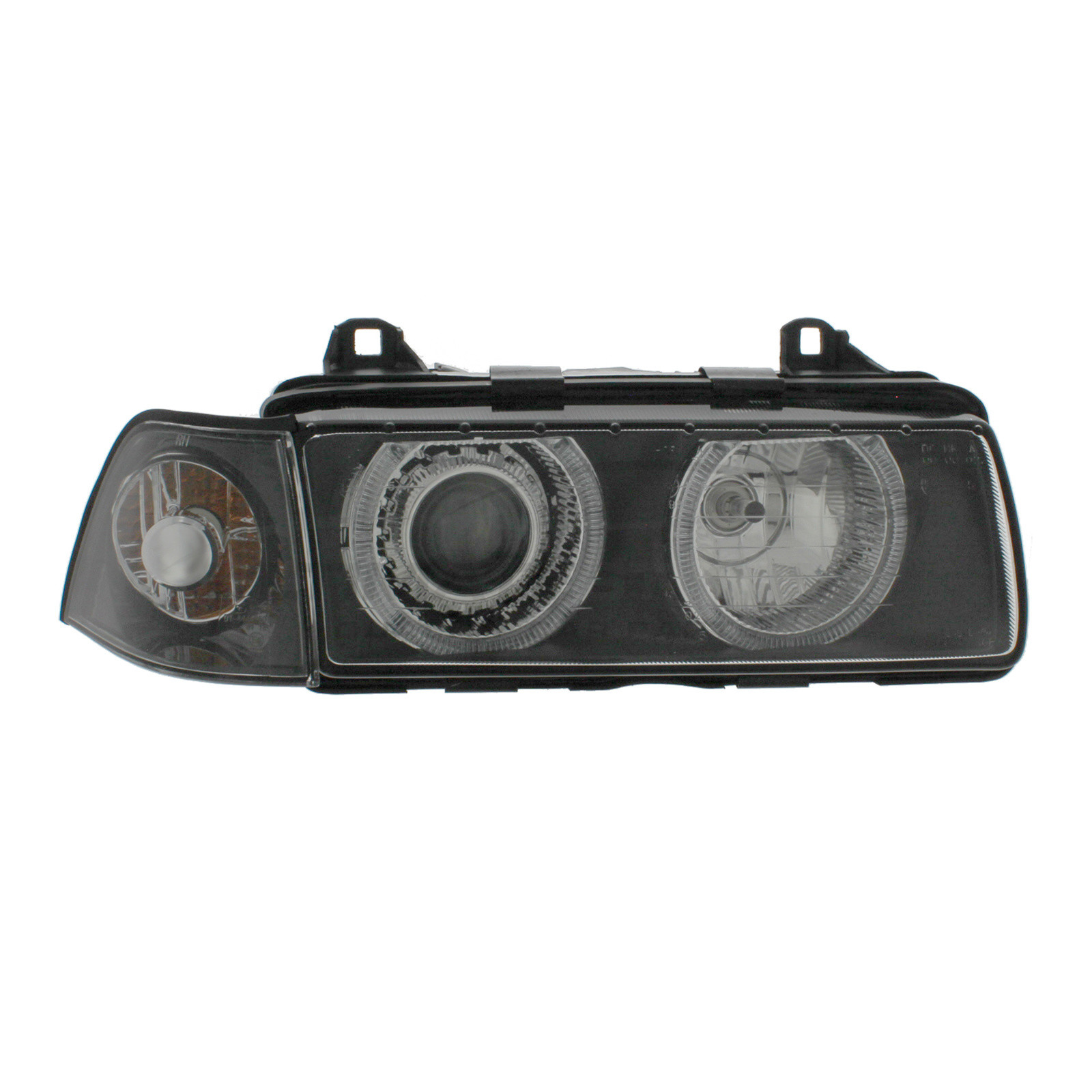 BMW E36 3 Series Door Saloon 1991-1999 Upgrade Headlights Black Inner Angel Eyes Halo Twin With Indicators