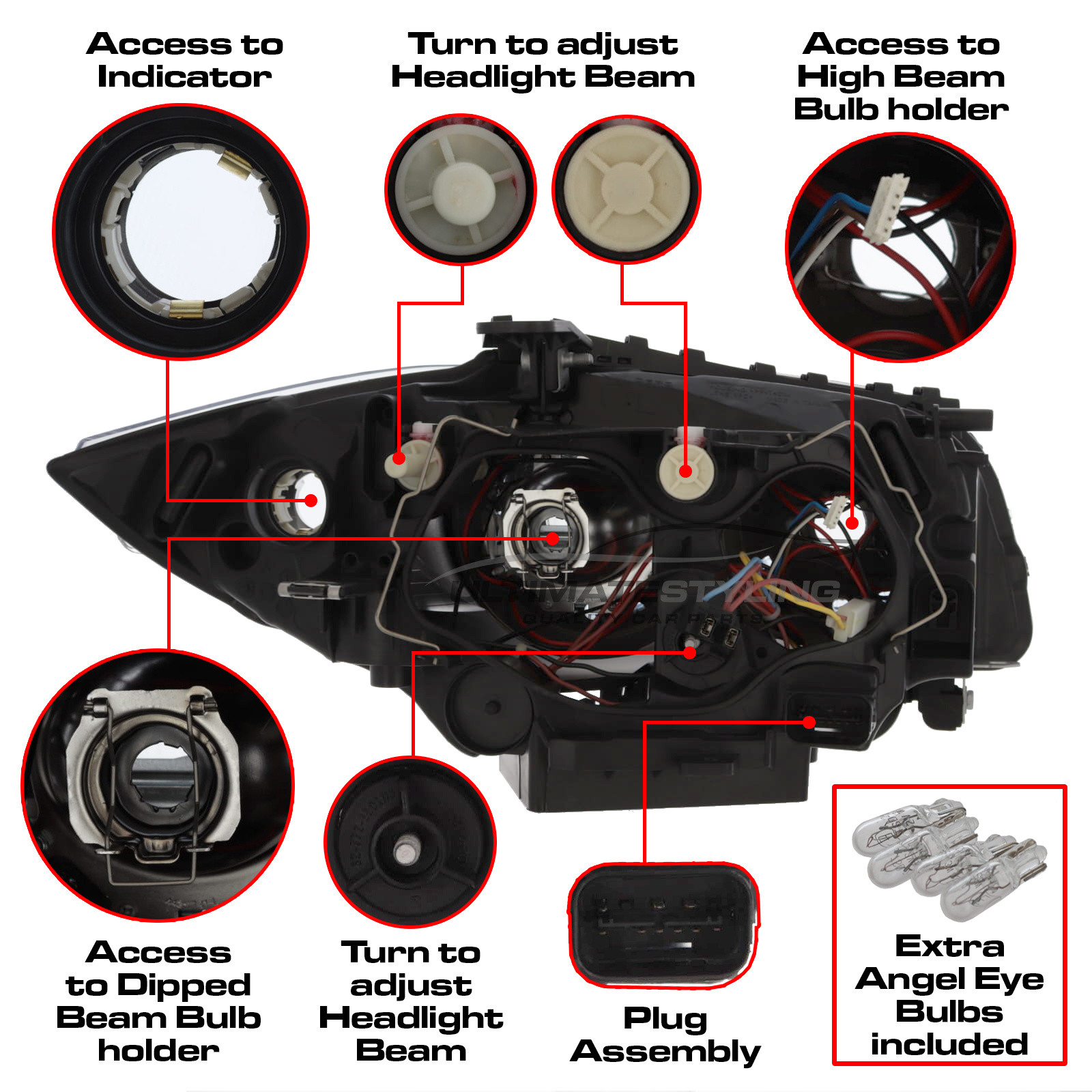 BMW 1 Series E87 5 Door Hatchback & E81 3 Door Hatchback 2004-2012 / E88 Cabriolet & E82 Coupe 2007-2014 - Upgrade Headlights LED Twin Angel Eye Halo Projector Xenon Look