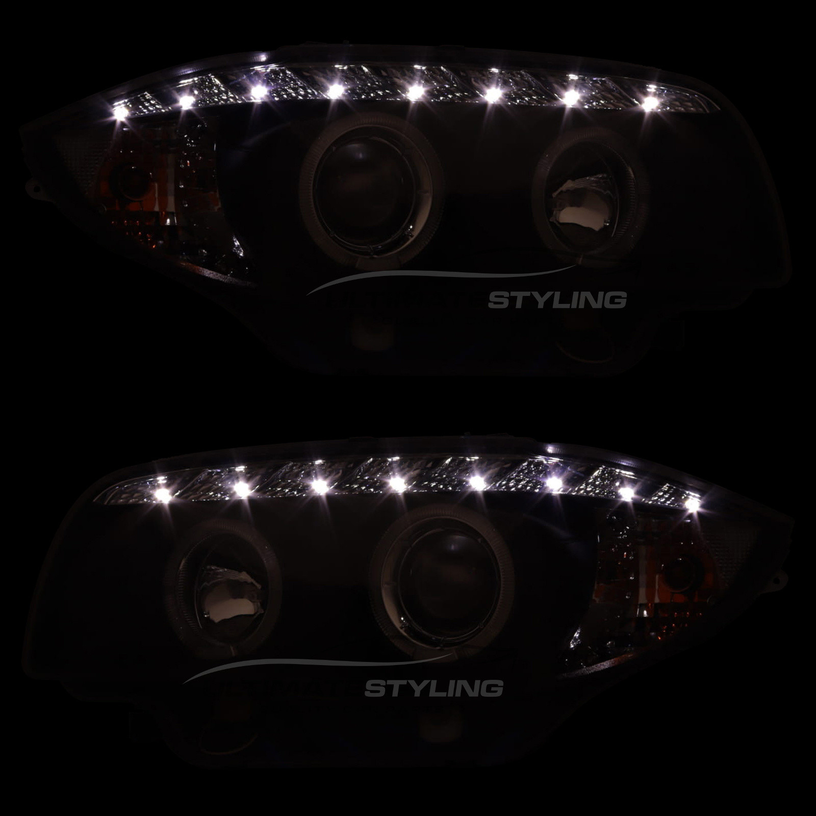 BMW 1 Series E87 5 Door Hatchback & E81 3 Door Hatchback 2004-2012 / E88 Cabriolet & E82 Coupe 2007-2014 - Upgrade Headlights Black Inner Twin Angel Eyes Halo LED With DRL Projector Xenon Look