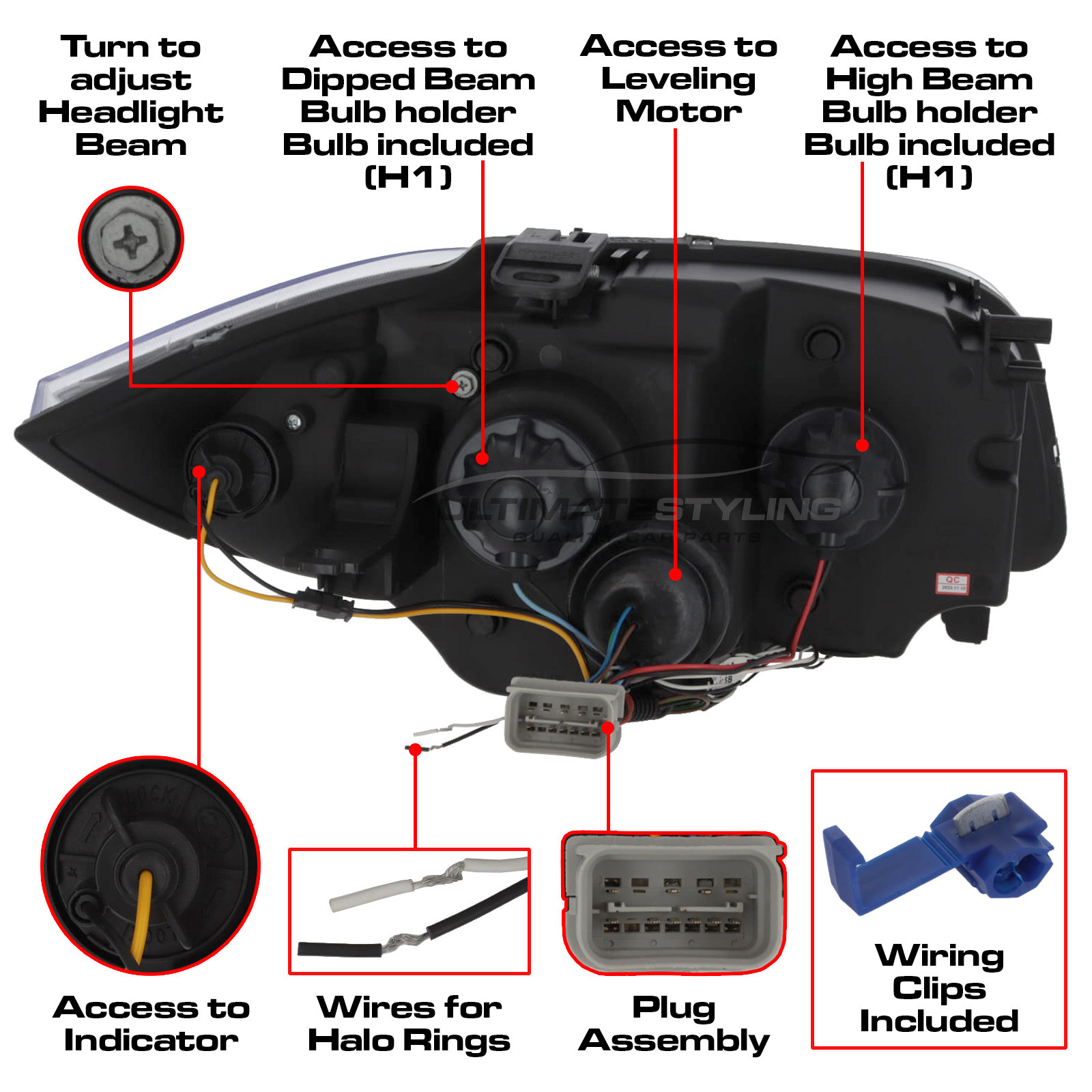 BMW 1 Series E87 5 Door Hatchback & E81 3 Door Hatchback 2004-2012 / E88 Cabriolet & E82 Coupe 2007-2014 - Upgrade Headlights Black Inner Twin Angel Eyes Halo LED With DRL Projector Xenon Look
