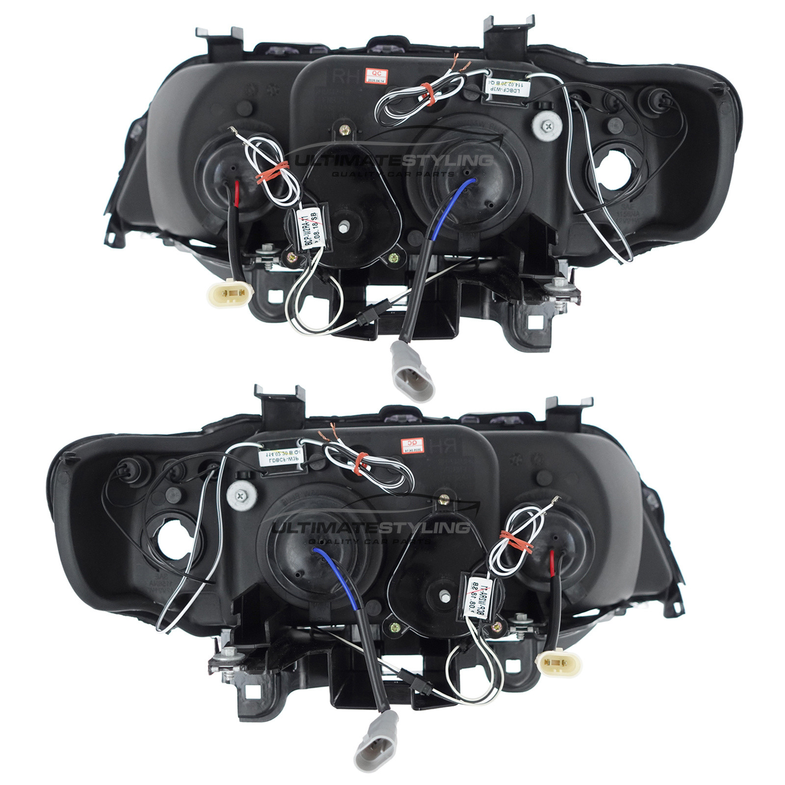 BMW E53 X5 2000-2004 Upgrade Headlights Black Inner LED Twin Angel Eyes Halo and LED DRL Projector Xenon Look