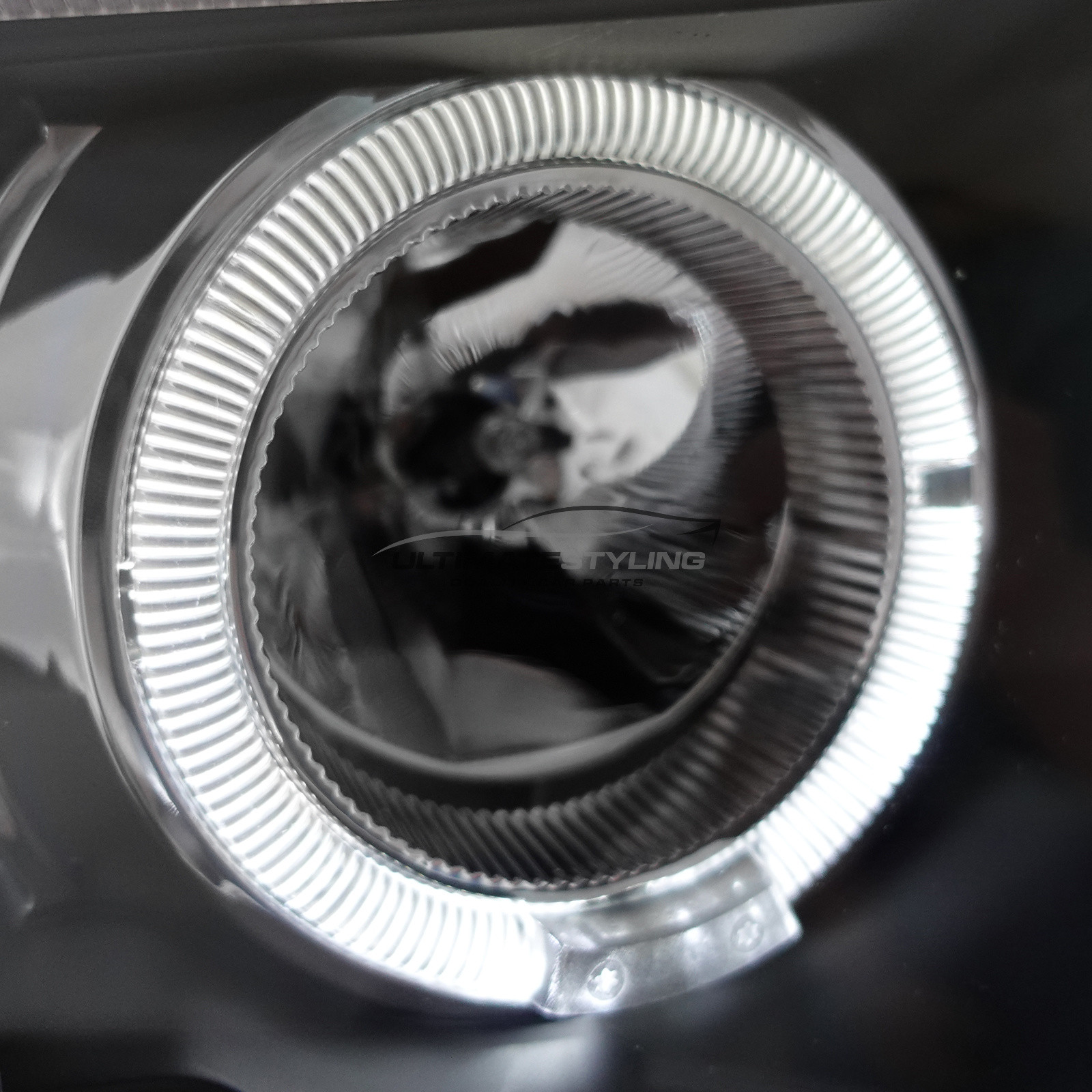 BMW E53 X5 2000-2004 Upgrade Headlights Black Inner LED Twin Angel Eyes Halo and LED DRL Projector Xenon Look