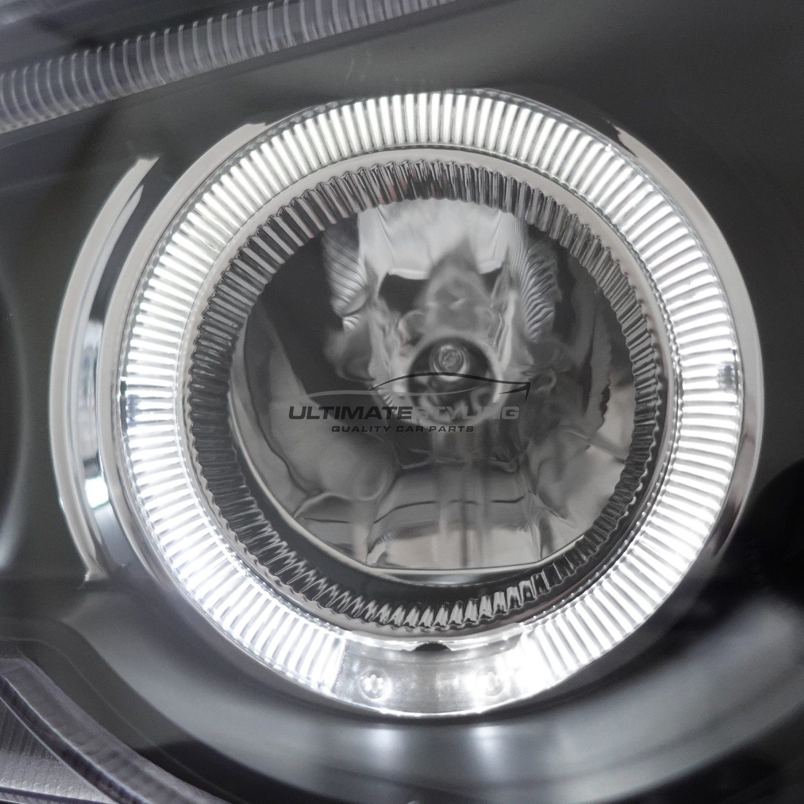 BMW E53 X5 2000-2004 Upgrade Headlights Black Inner LED Twin Angel Eyes Halo and LED DRL Projector Xenon Look