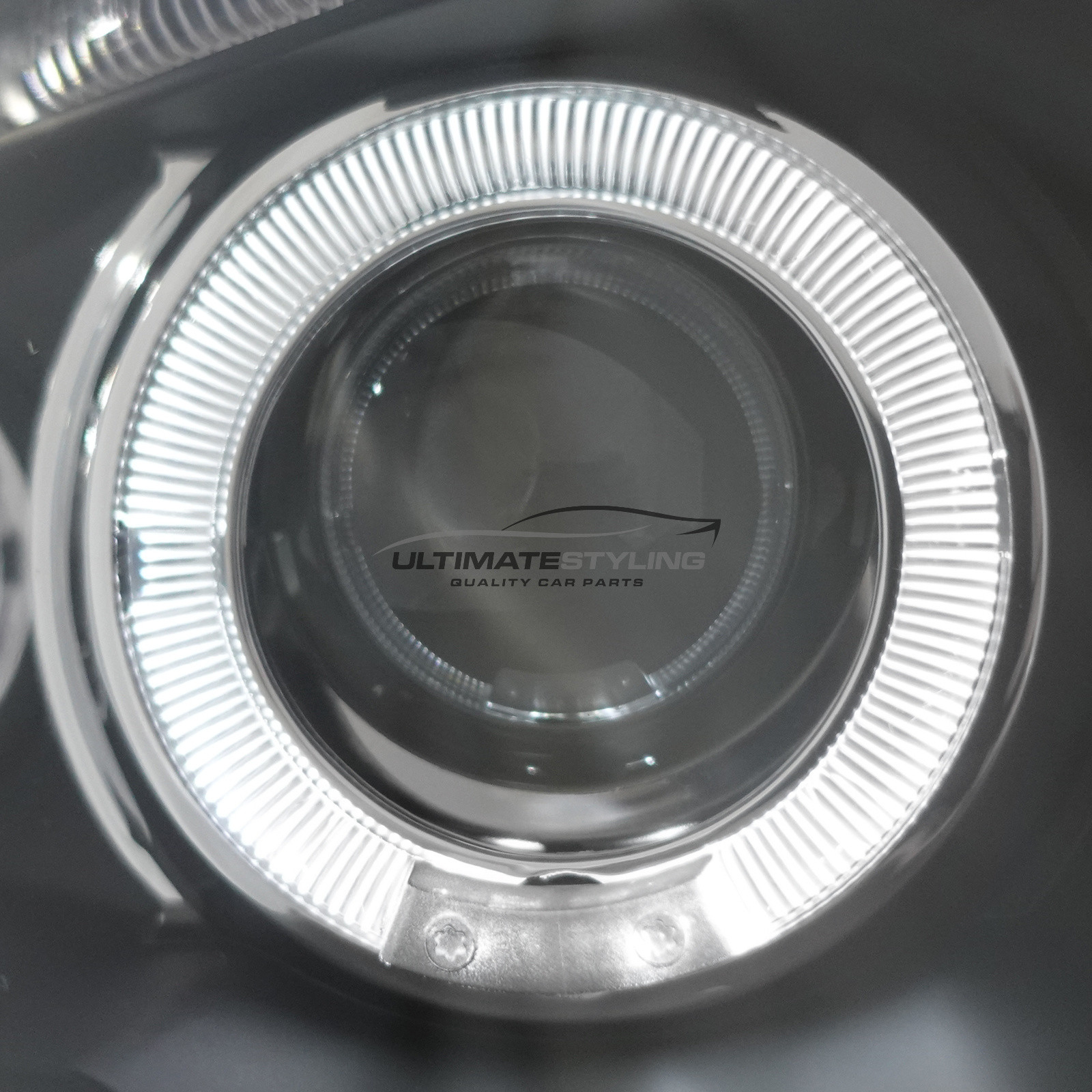 BMW E53 X5 2000-2004 Upgrade Headlights Black Inner LED Twin Angel Eyes Halo and LED DRL Projector Xenon Look