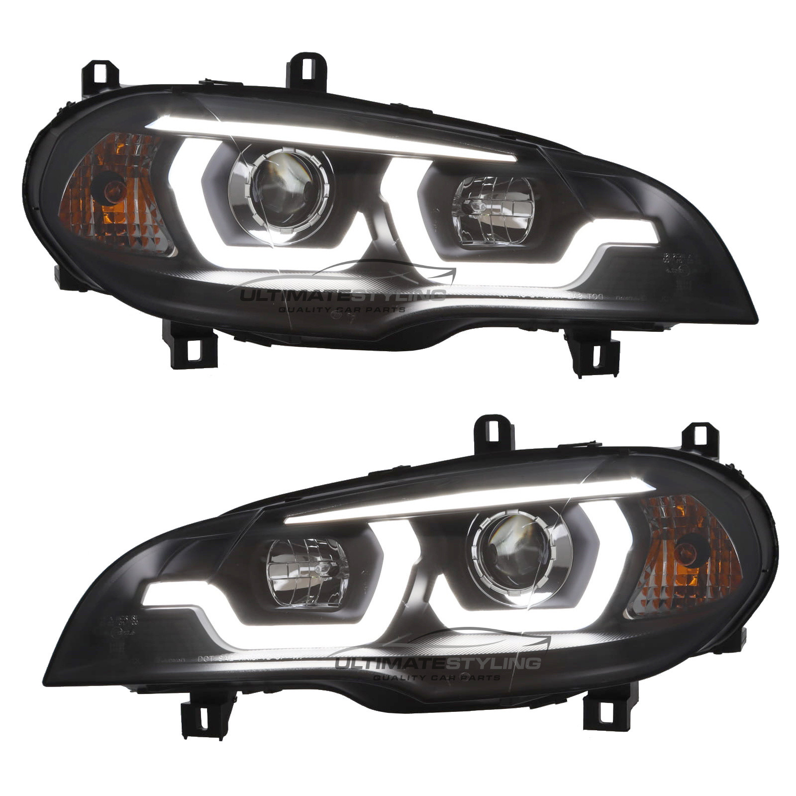BMW X5 E70 2007-2013 Upgrade Headlights Chrome Inner LED Lightbar DRL Projector Xenon Look