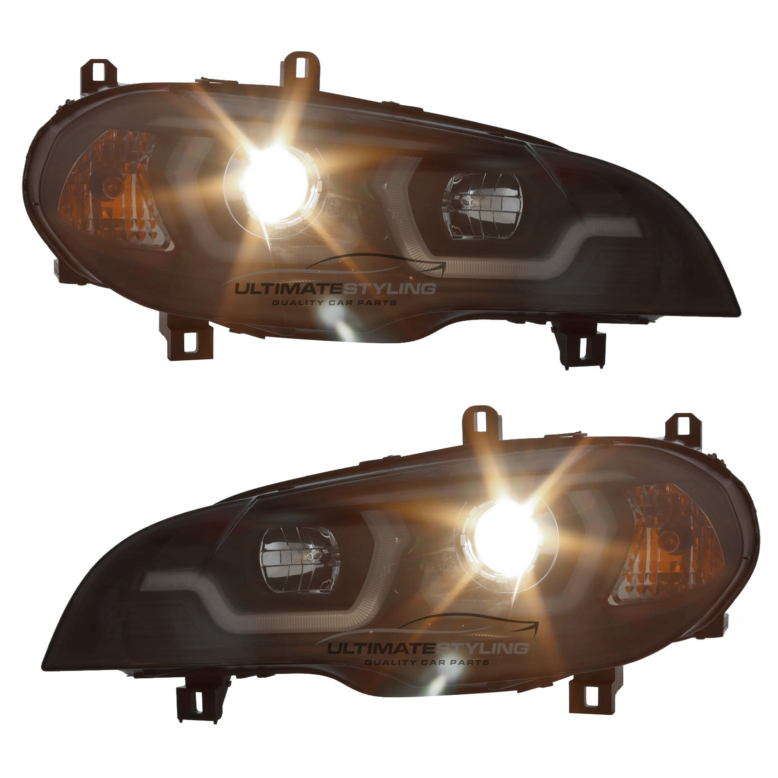 BMW X5 E70 2007-2013 Upgrade Headlights Chrome Inner LED Lightbar DRL Projector Xenon Look
