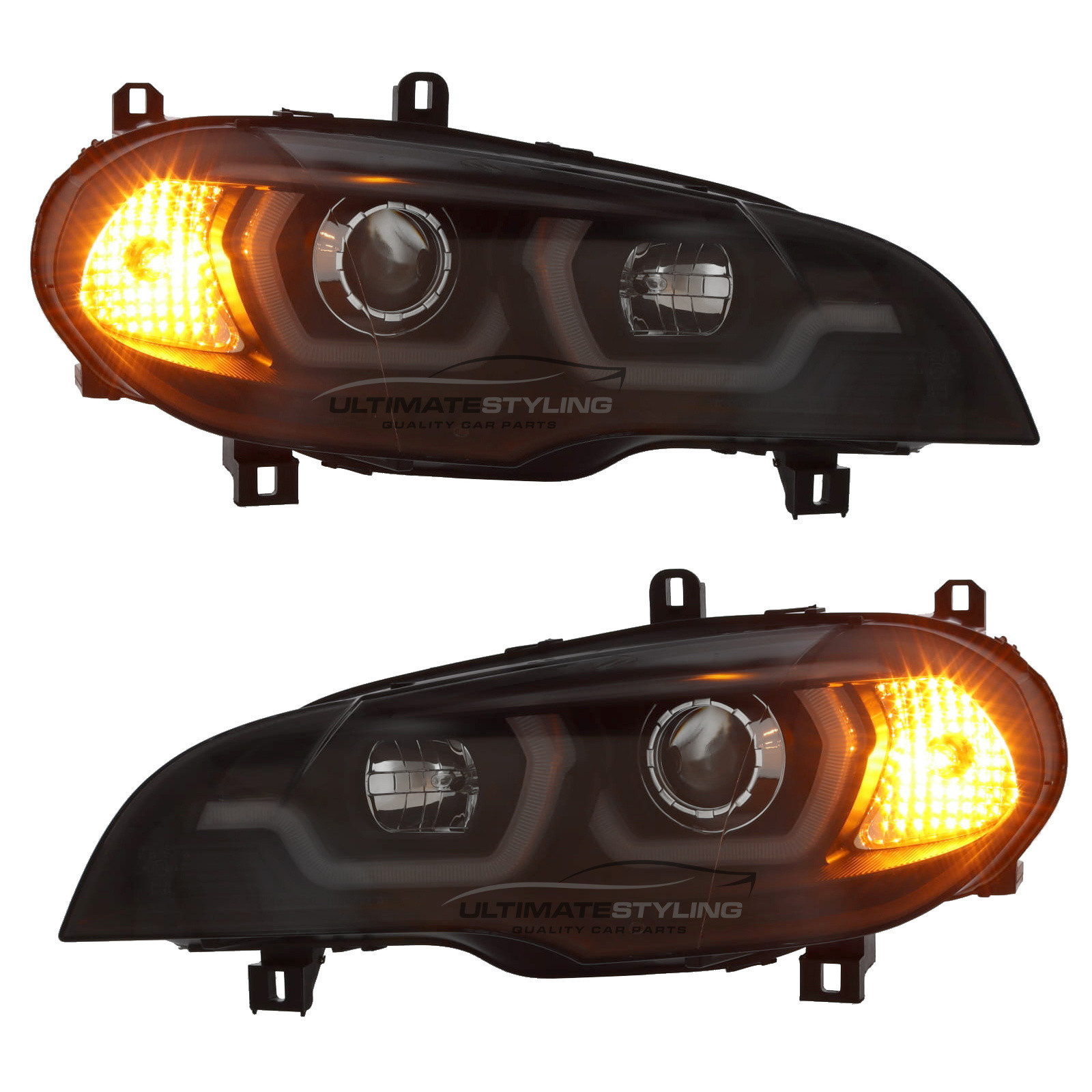 BMW X5 E70 2007-2013 Upgrade Headlights Chrome Inner LED Lightbar DRL Projector Xenon Look