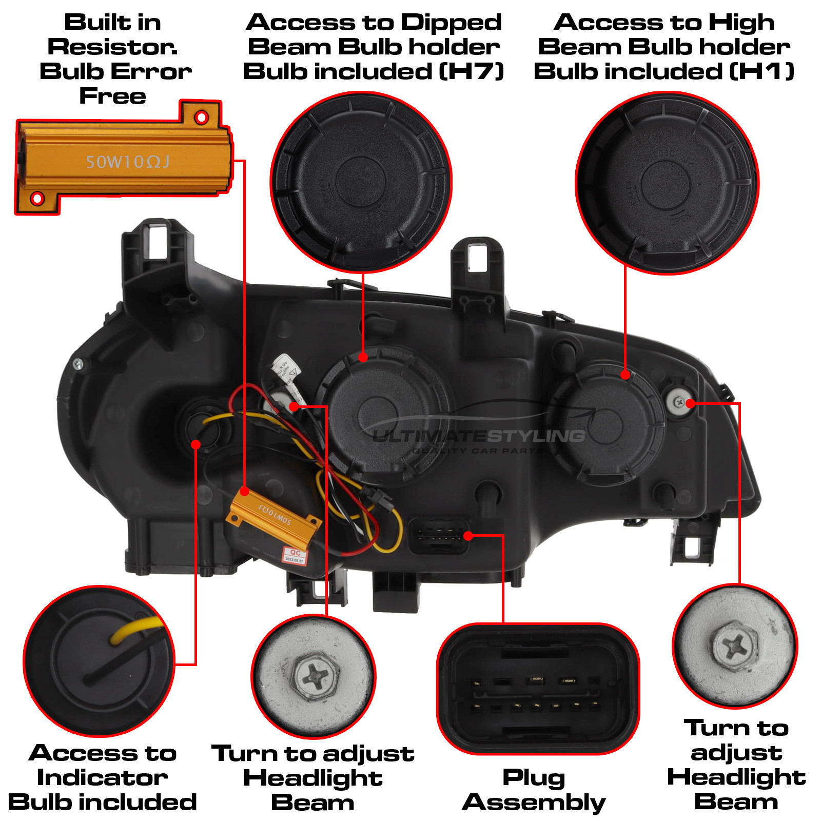BMW X5 E70 2007-2013 Upgrade Headlights Chrome Inner LED Lightbar DRL Projector Xenon Look