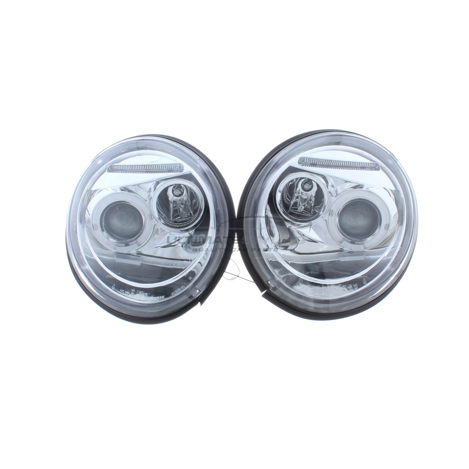 VW Beetle 1999-2006 Upgrade Headlights Chrome Inner LED Angel Eye Halo with DRL Projector Xenon Look