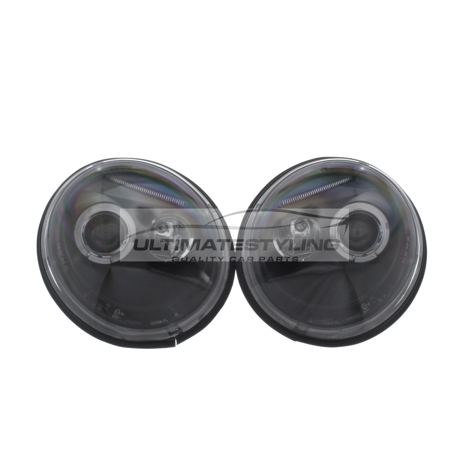 VW Beetle 1999-2006 Upgrade Headlights Black Inner LED Angel Eye Halo with DRL Projector Xenon Look