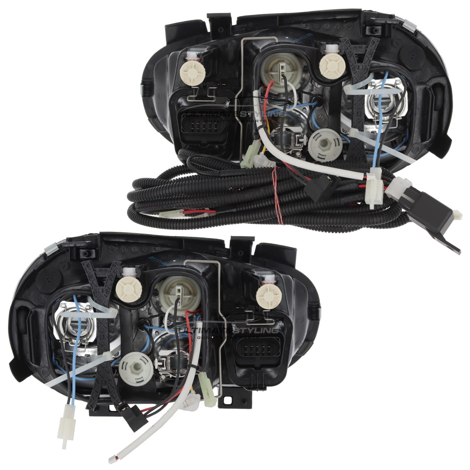 VW Golf Mk4 1997-2004 Upgrade Headlights Black Inner Twin Halo Angel Eyes Black with Fog Lights Projector Xenon Look