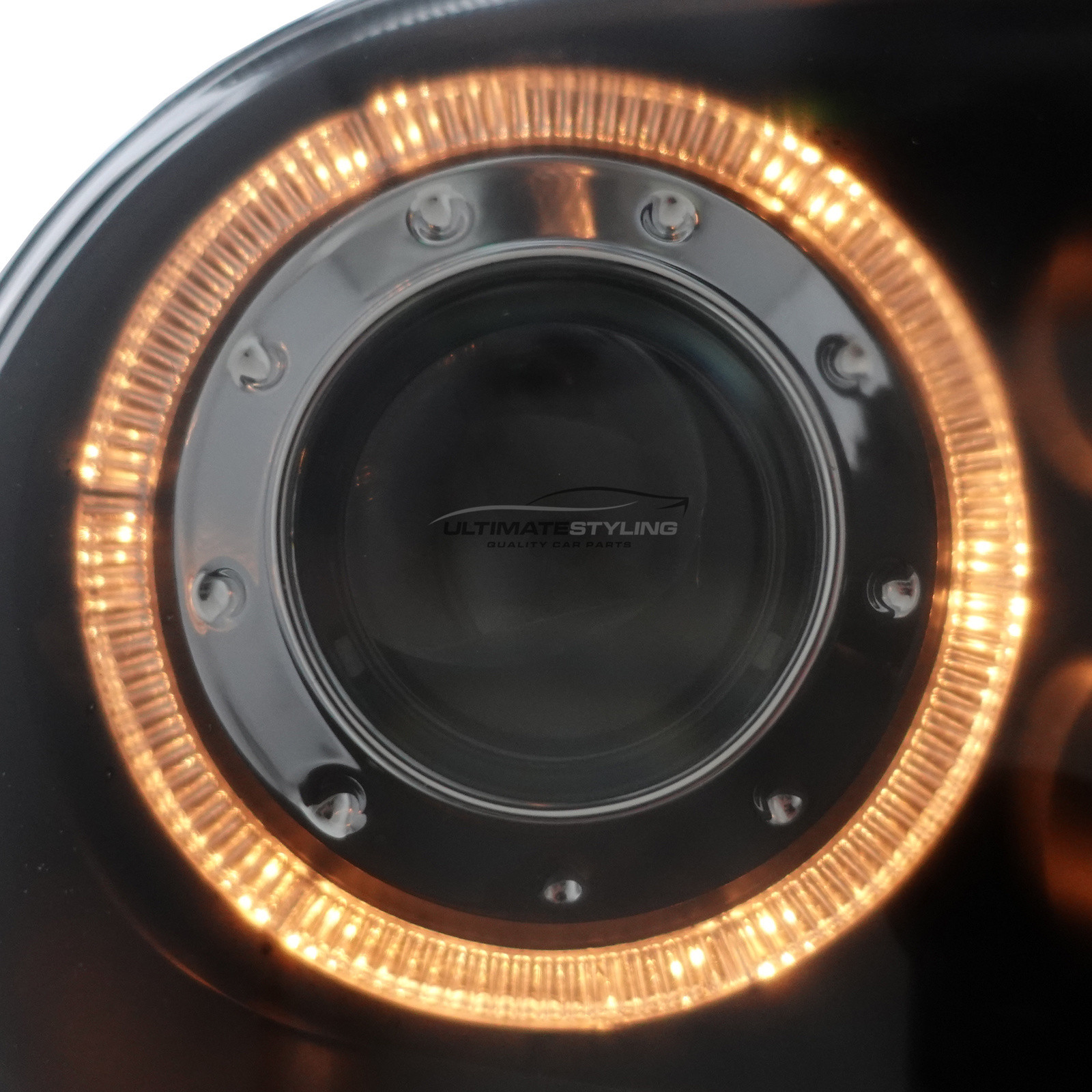 VW Golf Mk4 1997-2004 Upgrade Headlights Black Inner Twin Halo Angel Eyes Black with Fog Lights Projector Xenon Look