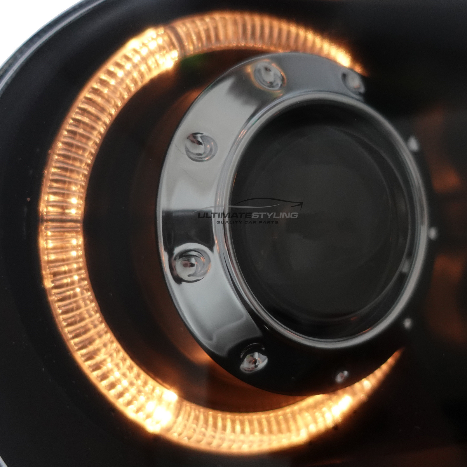 VW Golf Mk4 1997-2004 Upgrade Headlights Black Inner Twin Halo Angel Eyes Black with Fog Lights Projector Xenon Look