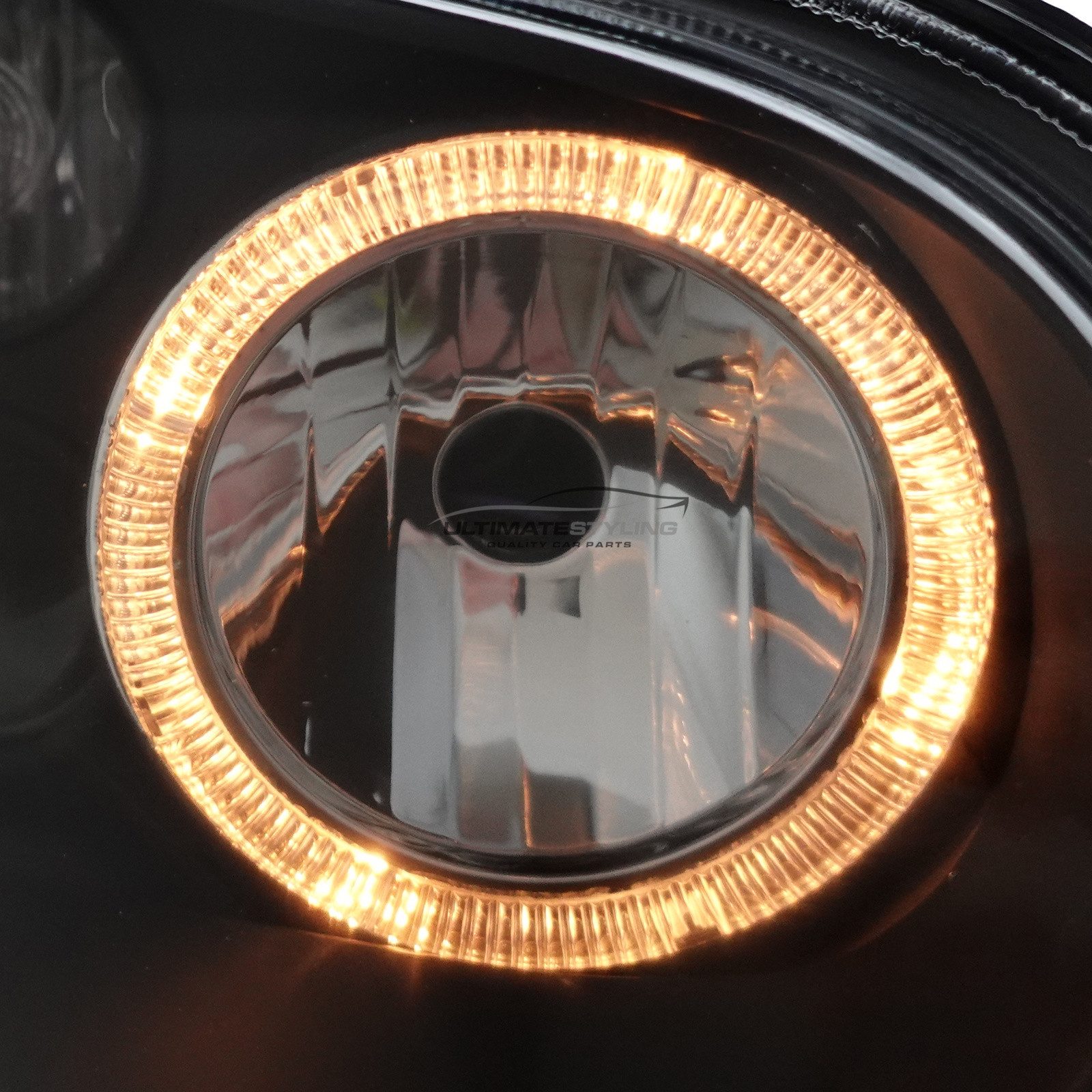 VW Golf Mk4 1997-2004 Upgrade Headlights Black Inner Twin Halo Angel Eyes Black with Fog Lights Projector Xenon Look