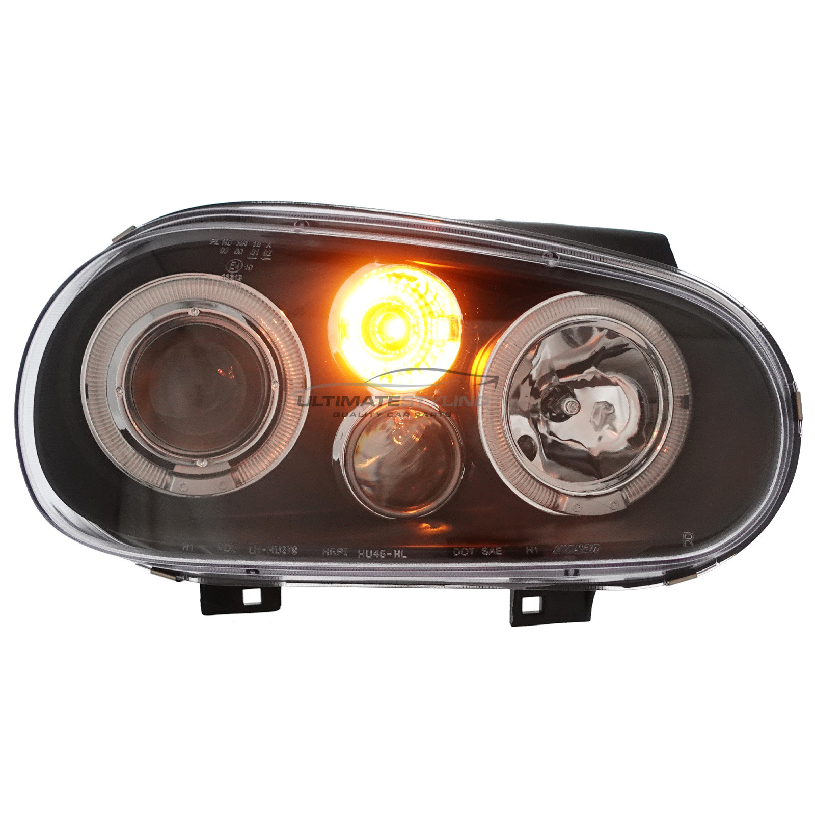 VW Golf Mk4 1997-2004 Upgrade Headlights Black Inner LED Twin Angel Eyes Halo with Fog Lights Projector Xenon Look