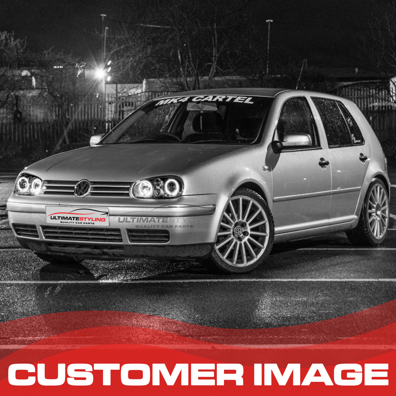 VW Golf Mk4 1997-2004 Upgrade Headlights Black Inner LED Twin Angel Eyes Halo with Fog Lights Projector Xenon Look