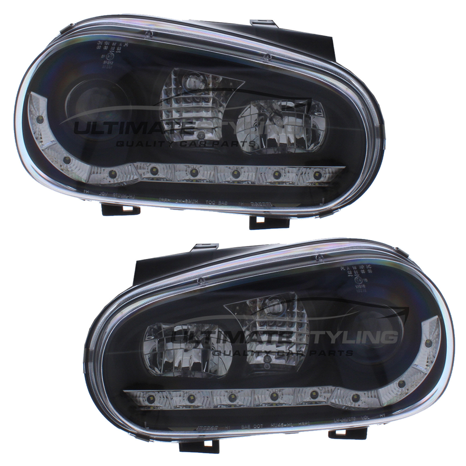 VW Golf Mk4 1997-2004 Upgrade Headlights Black inner LED DRL Projector Xenon Look