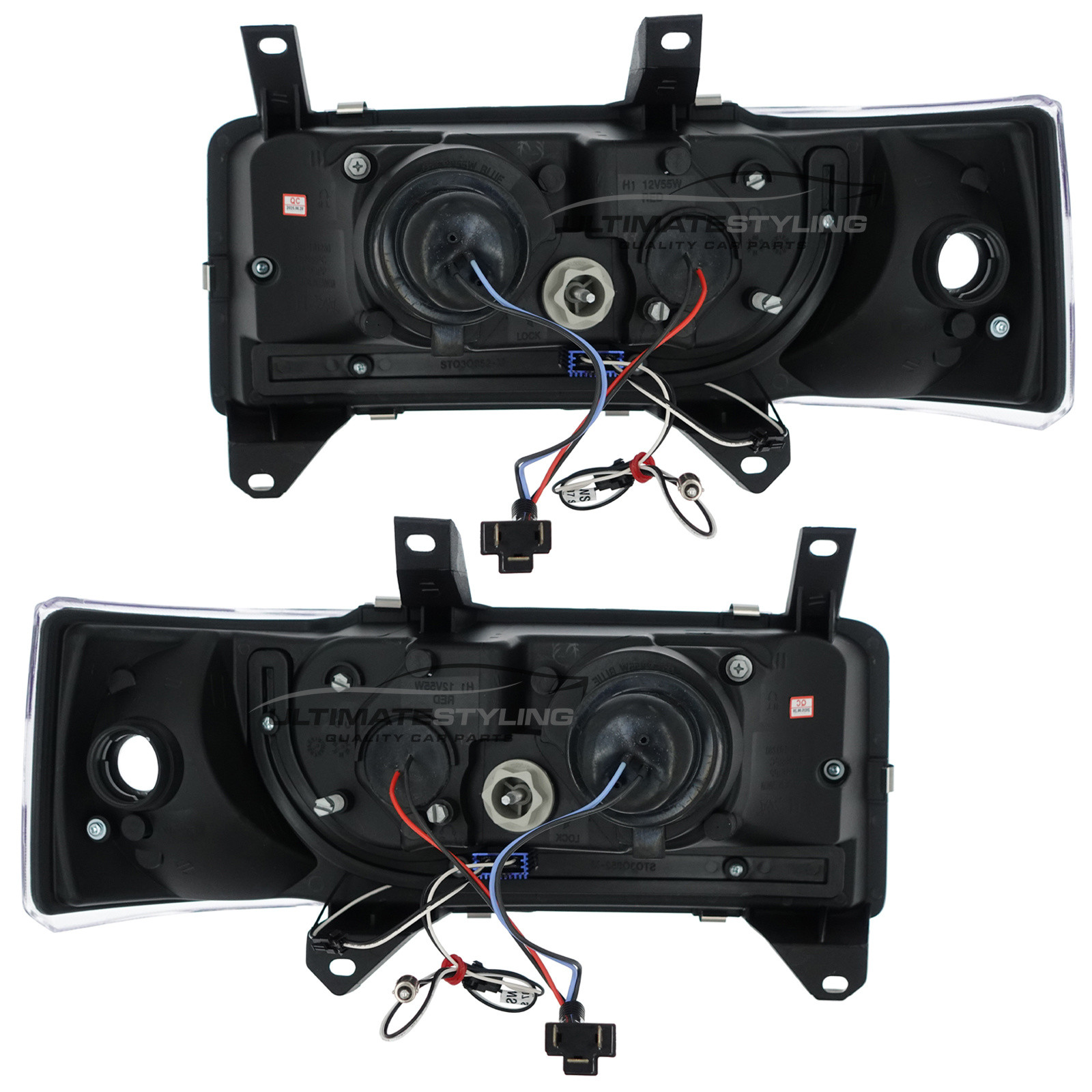 VW Transporter T4 Van & Caravelle 1990-2003 Short Nose Upgrade Headlights Chrome Inner LED DRL Projector Xenon Look