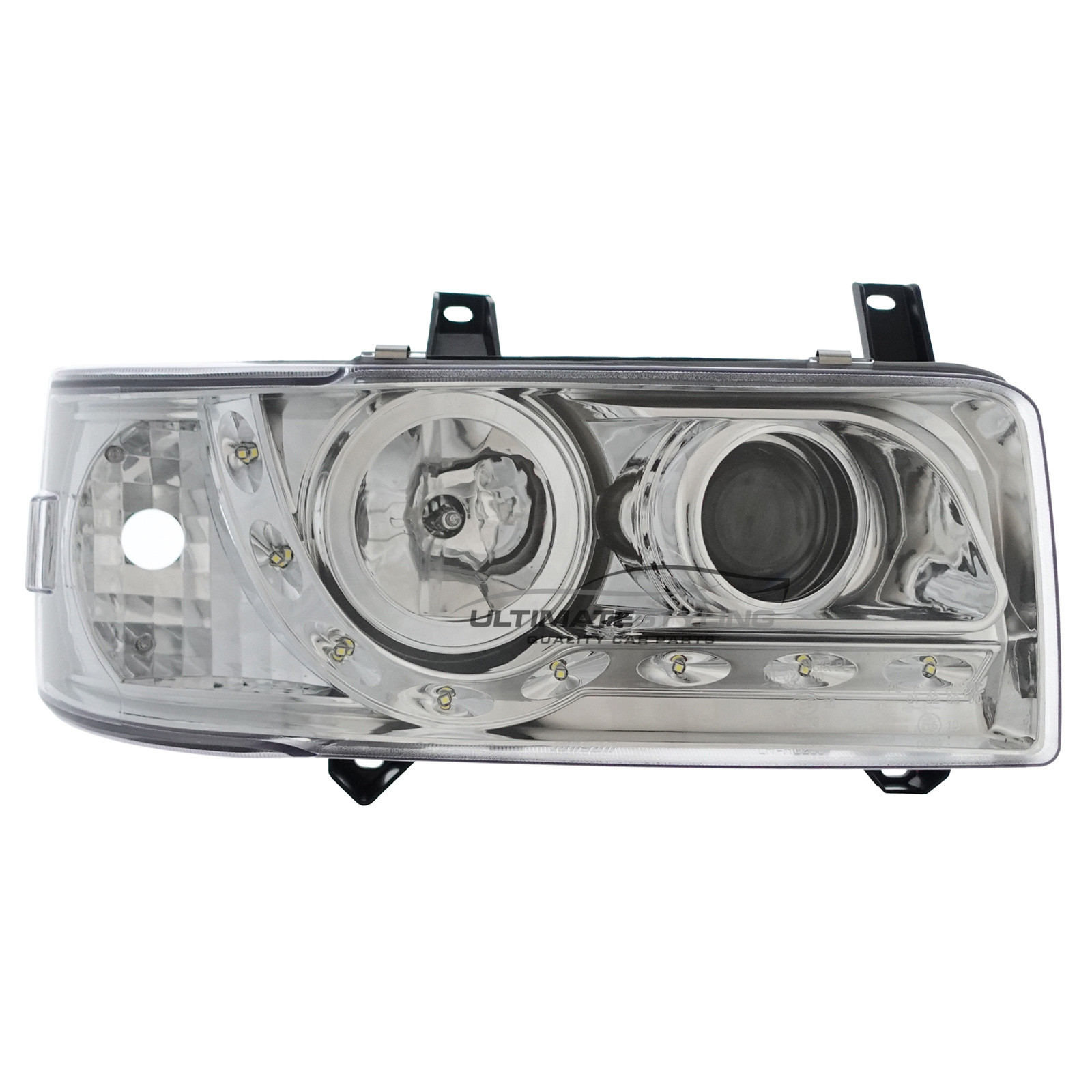 VW Transporter T4 Van & Caravelle 1990-2003 Short Nose Upgrade Headlights Chrome Inner LED DRL Projector Xenon Look