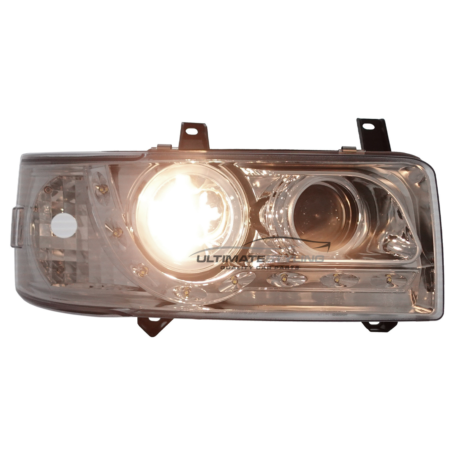 VW Transporter T4 Van & Caravelle 1990-2003 Short Nose Upgrade Headlights Chrome Inner LED DRL Projector Xenon Look