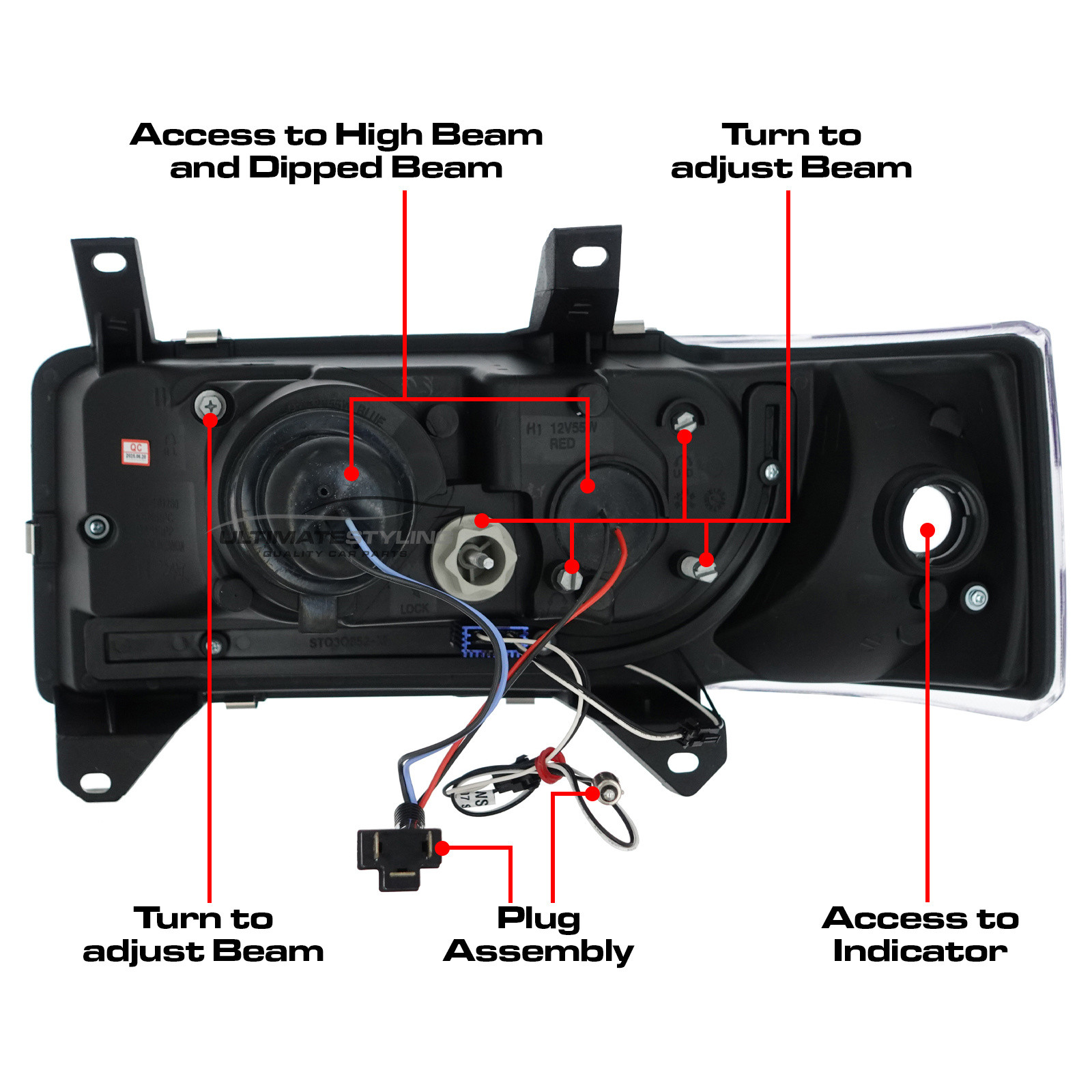 VW Transporter T4 Van & Caravelle 1990-2003 Short Nose Upgrade Headlights Black Inner LED DRL Projector Xenon Look