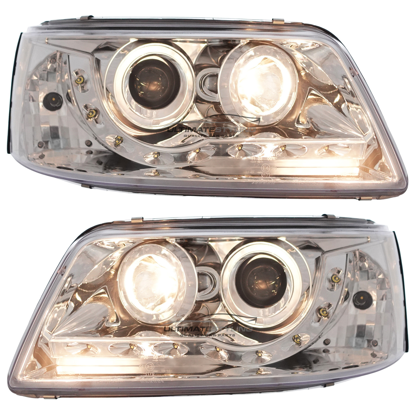 VW Transporter T5 2003-2010 Upgrade Headlights Chrome Inner LED DRL Projector Xenon Look