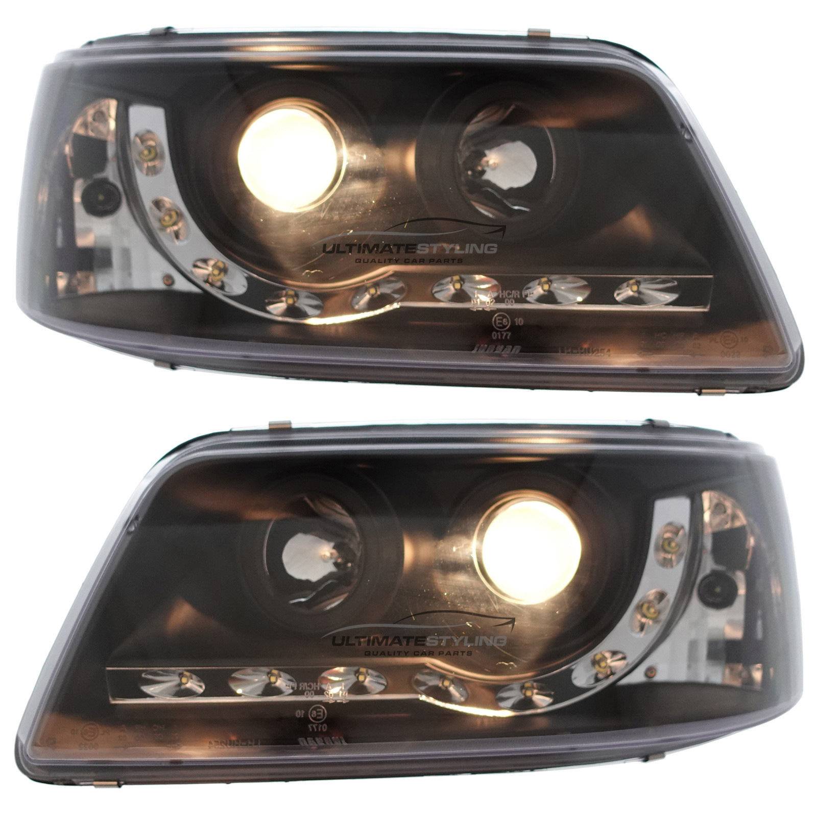 VW Transporter T5 2003-2010 Upgrade Headlights Black Inner LED DRL Projector Xenon Look
