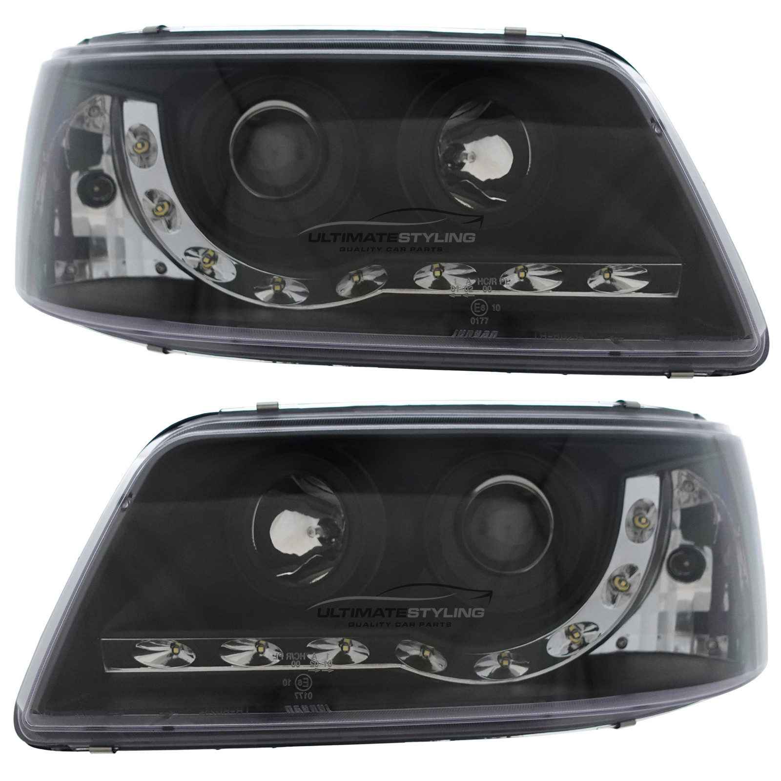 VW Transporter T5 2003-2010 Upgrade Headlights Black Inner LED DRL Projector Xenon Look