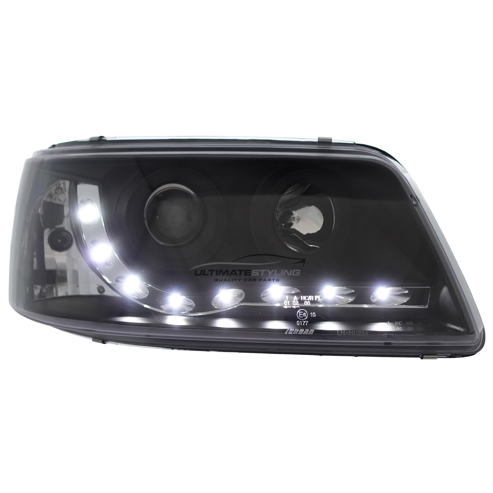 VW Transporter T5 2003-2010 Upgrade Headlights Black Inner LED DRL Projector Xenon Look