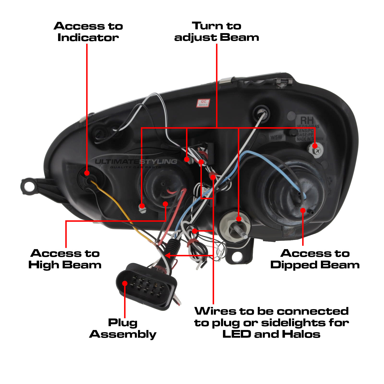 VW Golf Mk5 2003-2009 and Jetta 2006-2011 Upgrade Headlights Black Inner LED Twin Angel Eyes Halo and DRL Projector Xenon Look
