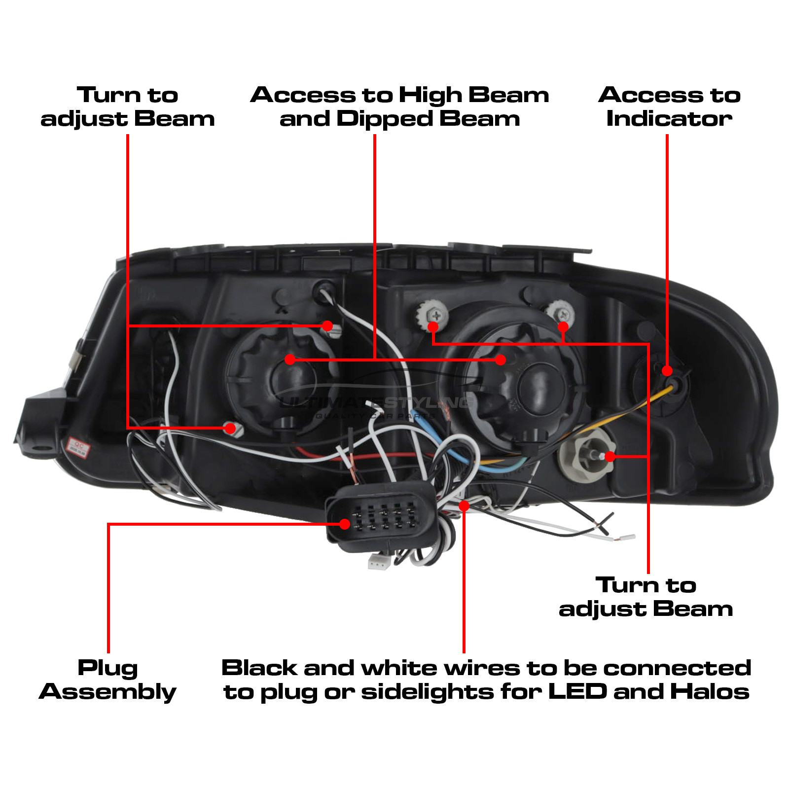 VW Passat B5.5 2000-2005 Upgrade Headlights Black inner LED Twin Angel Eyes Halo Projector Xenon Look