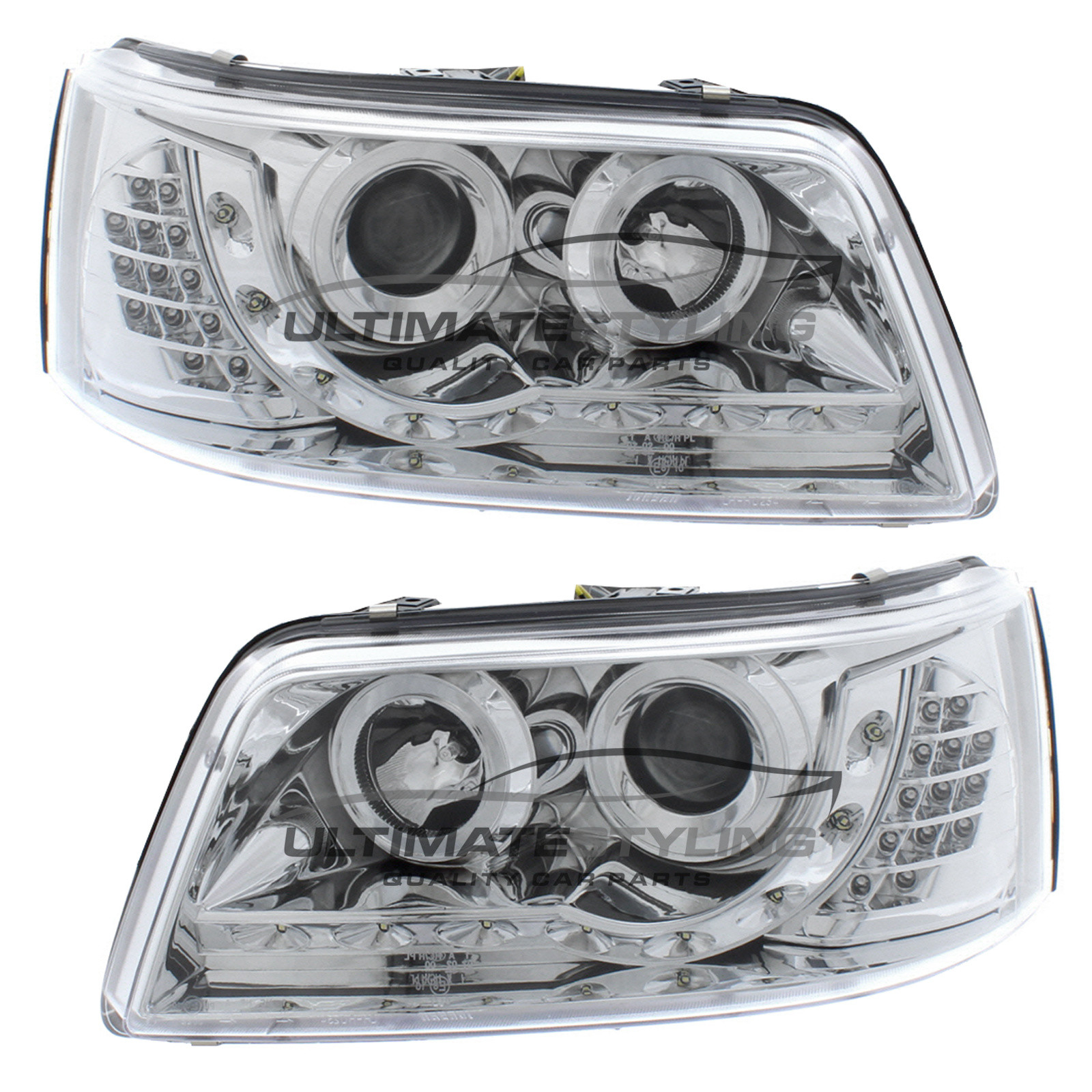 VW Transporter T5 2003-2010 Upgrade Headlights Chrome Inner LED DRL with LED Indicators Projector Xenon Look