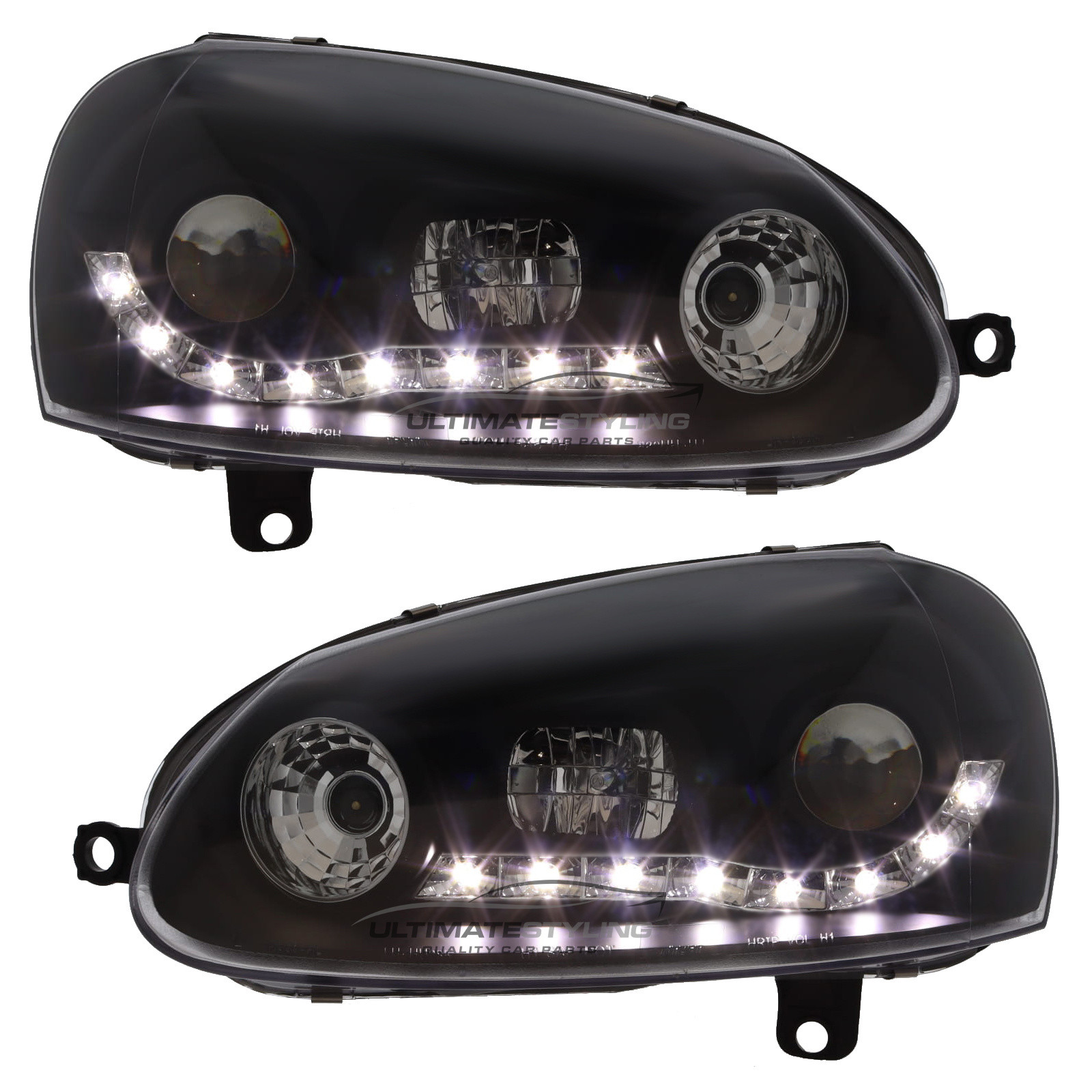 VW Golf Mk5 2003-2009 and Jetta 2006-2011 Upgrade Headlights Black Inner LED DRL Projector Xenon Look