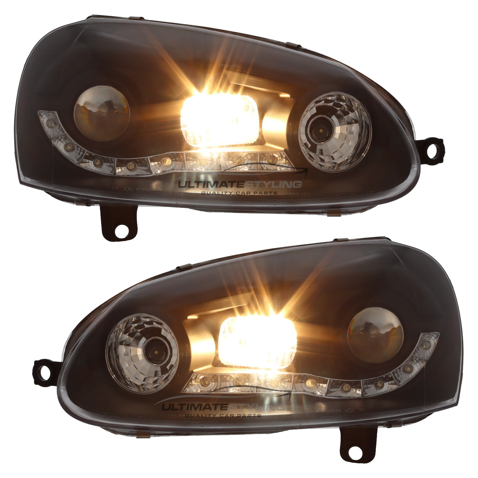 VW Golf Mk5 2003-2009 and Jetta 2006-2011 Upgrade Headlights Black Inner LED DRL Projector Xenon Look